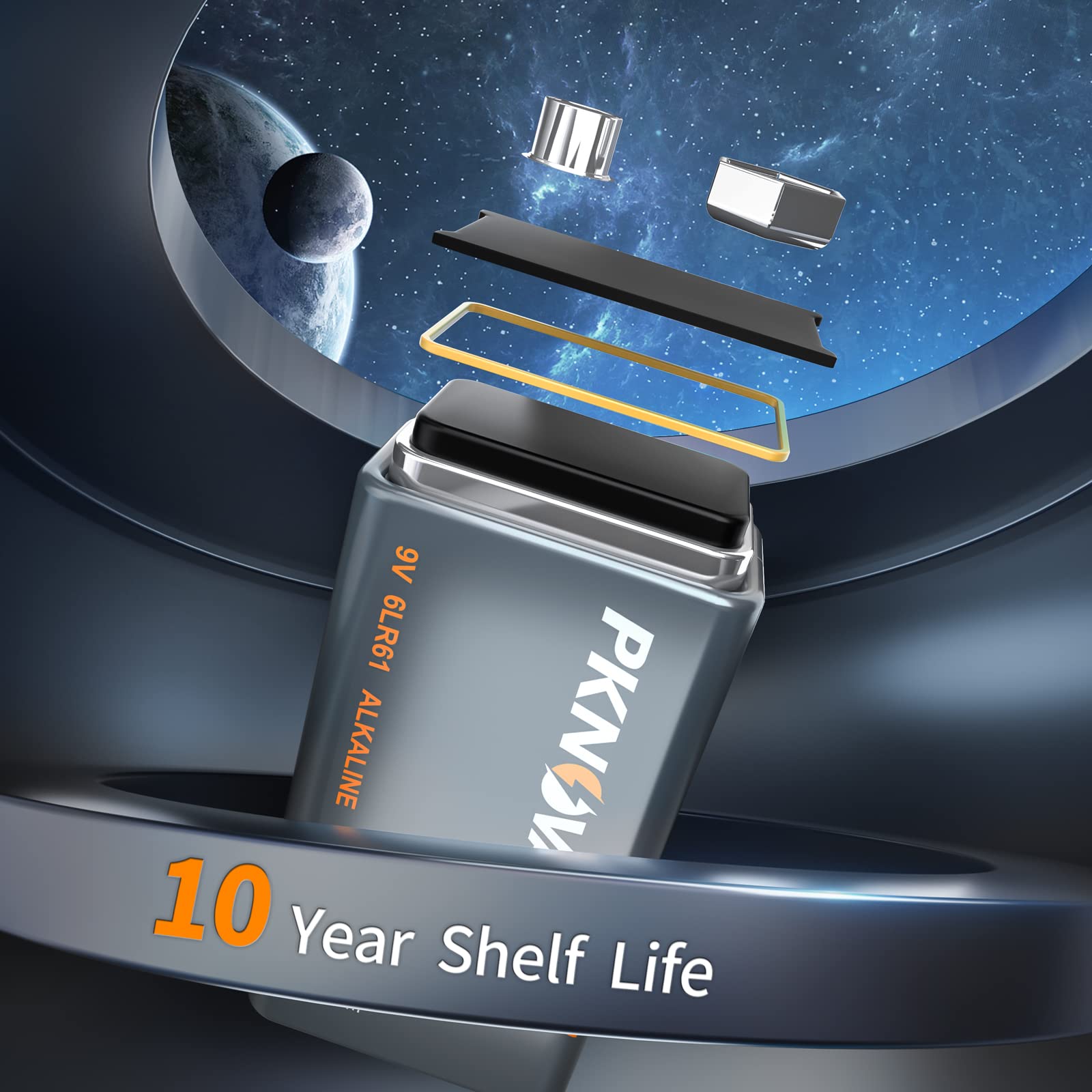 Pknova 9V Batteries Alkaline 9 Volt Square Battery For Smoke Detector, Long Lasting, 6 Count Pack