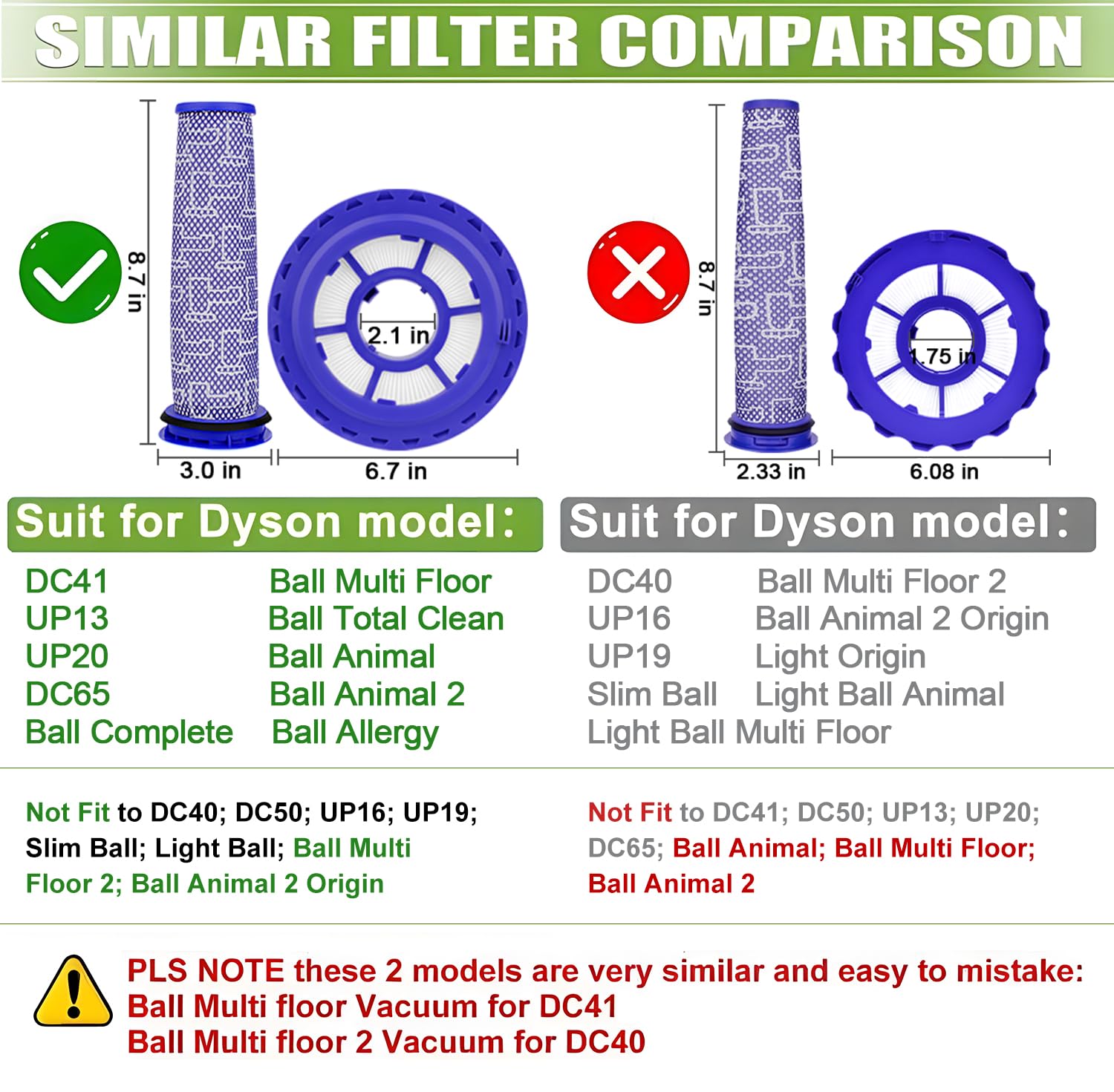Replacement Filter For Dyson Dc41 Dc65 Dc66 Up13 Up20, 2 Post Motor Filtesr And 2 Pre Motor Filters For Dyson Ball Animal 2 Vacu