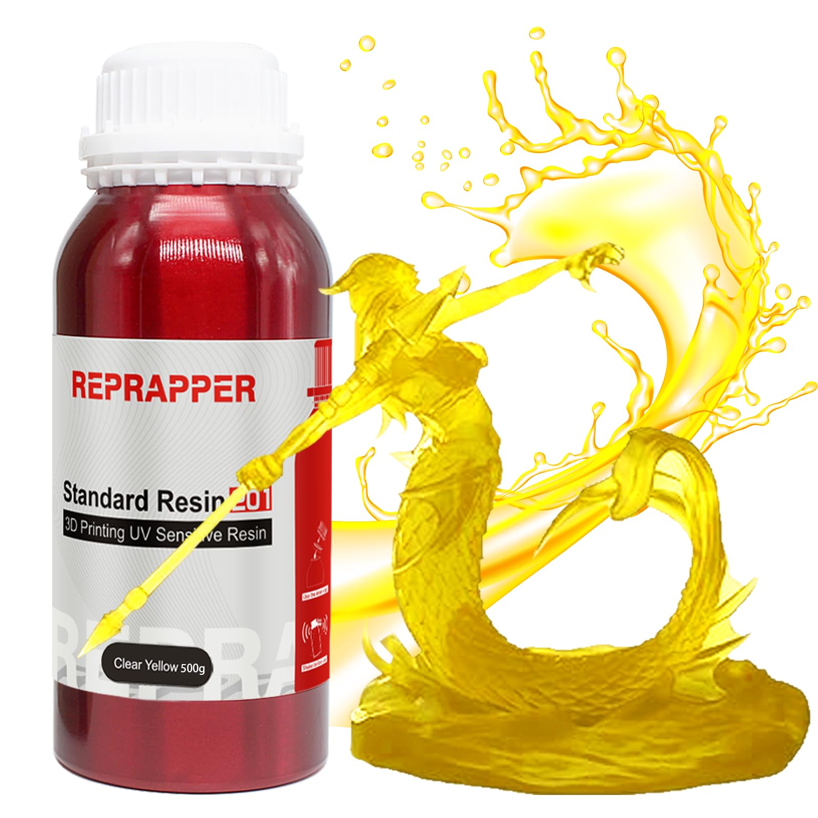 Reprapper Translucent Yellow 3D Printer Resin, 405Nm Fast Uv Curing 1Kg Transparent Yellow Standard Resin, 3D Printing Resin Pho