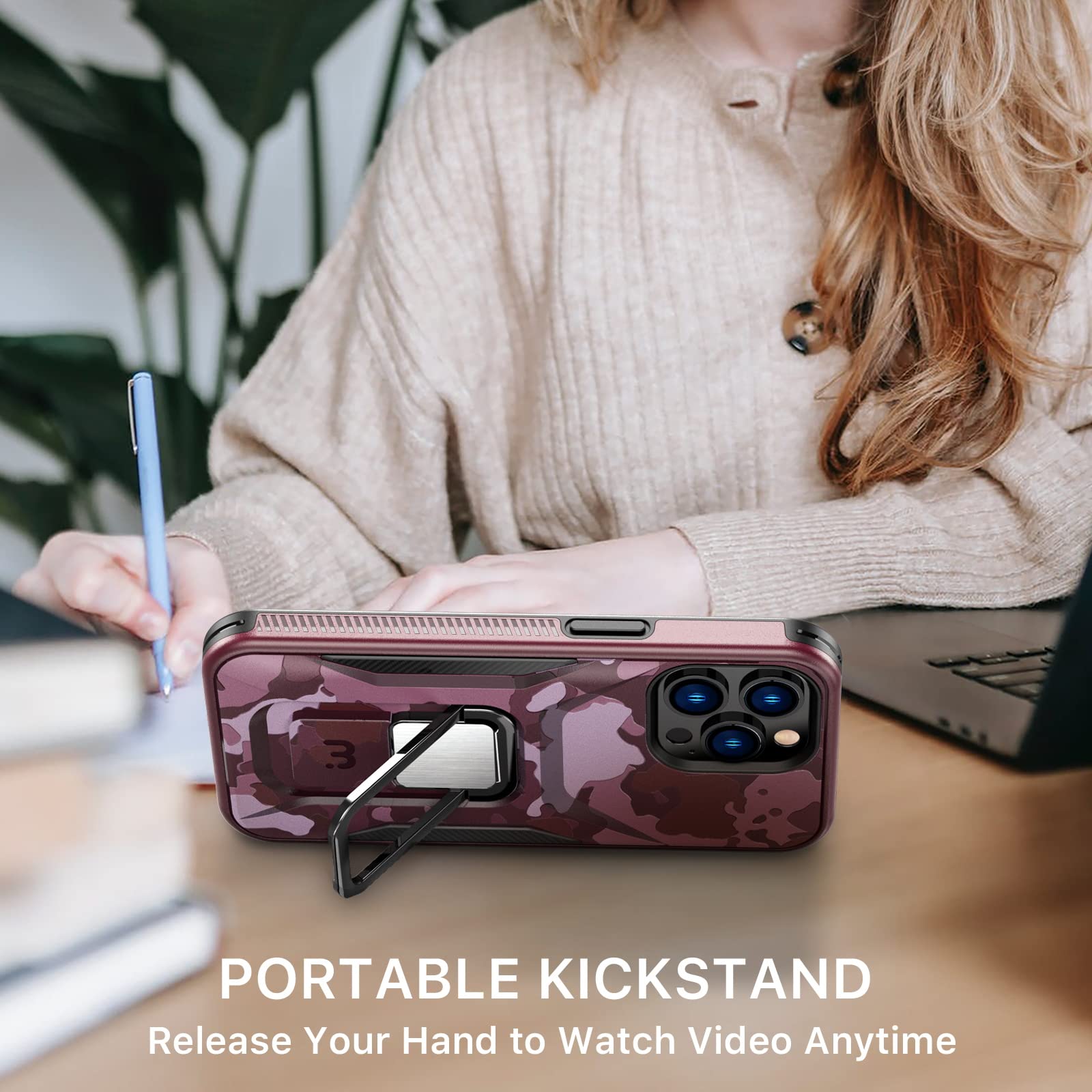 Mybat Pro Designed For Iphone 13 Pro Case With Stand, 6.1 Inch, Shockproof Stealth Series, Support Magnetic Car Mount, Double La