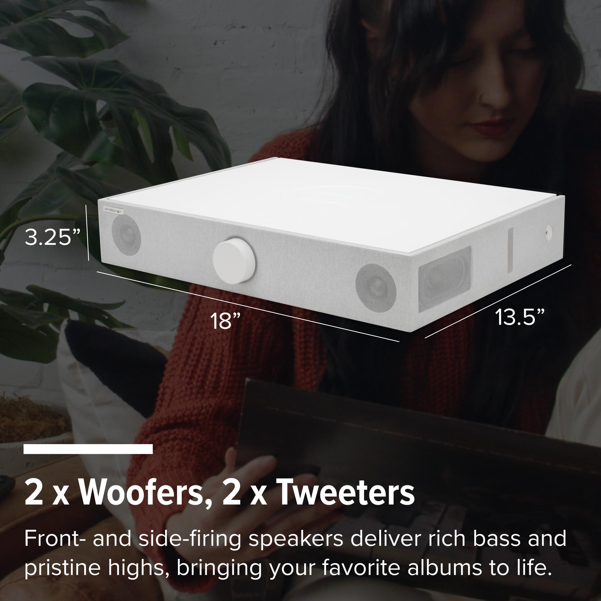 Andover Audio Spinbase Speaker System Designed For Turntables; Phono Input, Bluetooth, Aux In, Bass And Treble Control, Isogroov