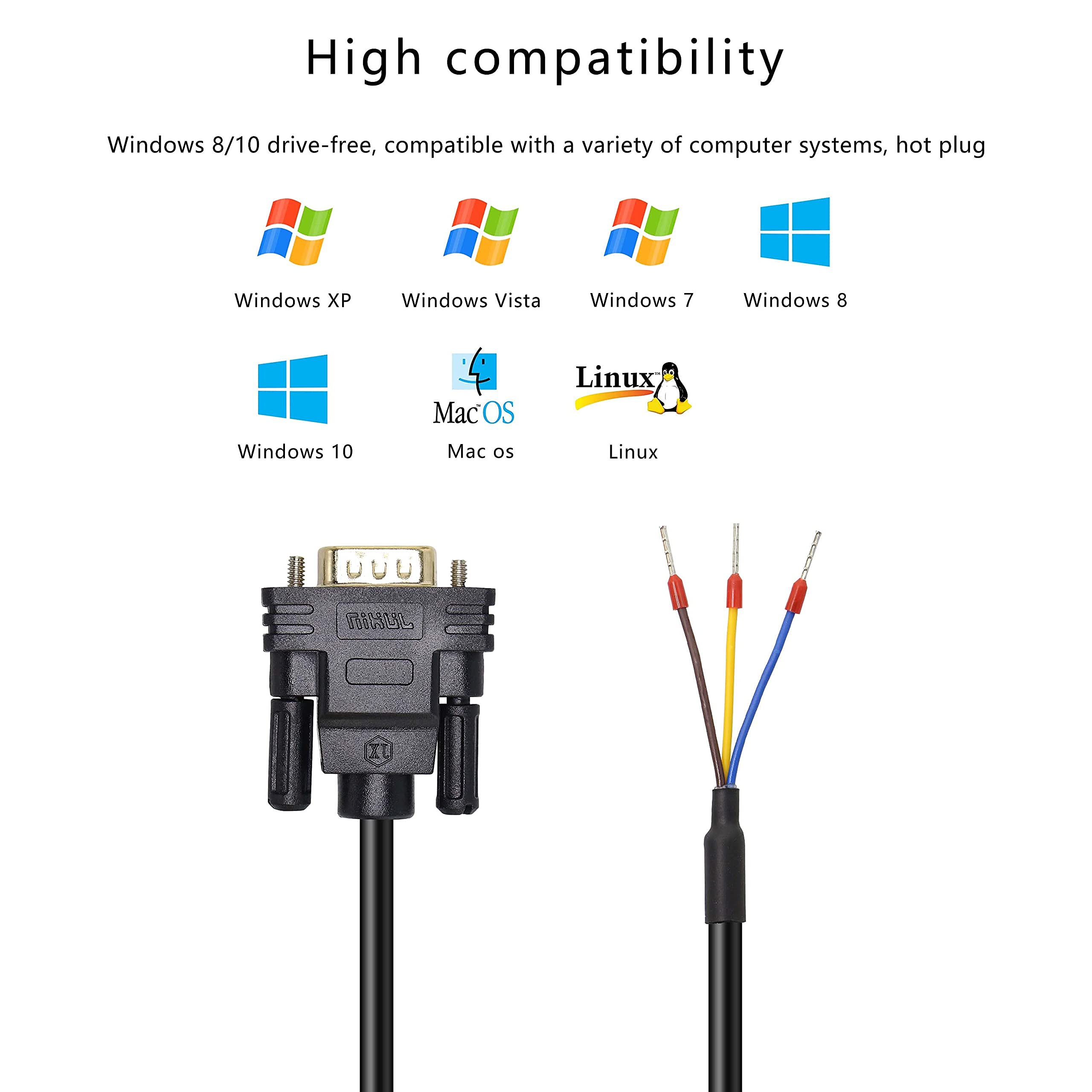 Xmsjsiy Db9 Connector Rs232 Serial Port Cable Db9 Adapters Solderless 9 Pin Com Port Breakout Replacement Cable Order:235 (Male)