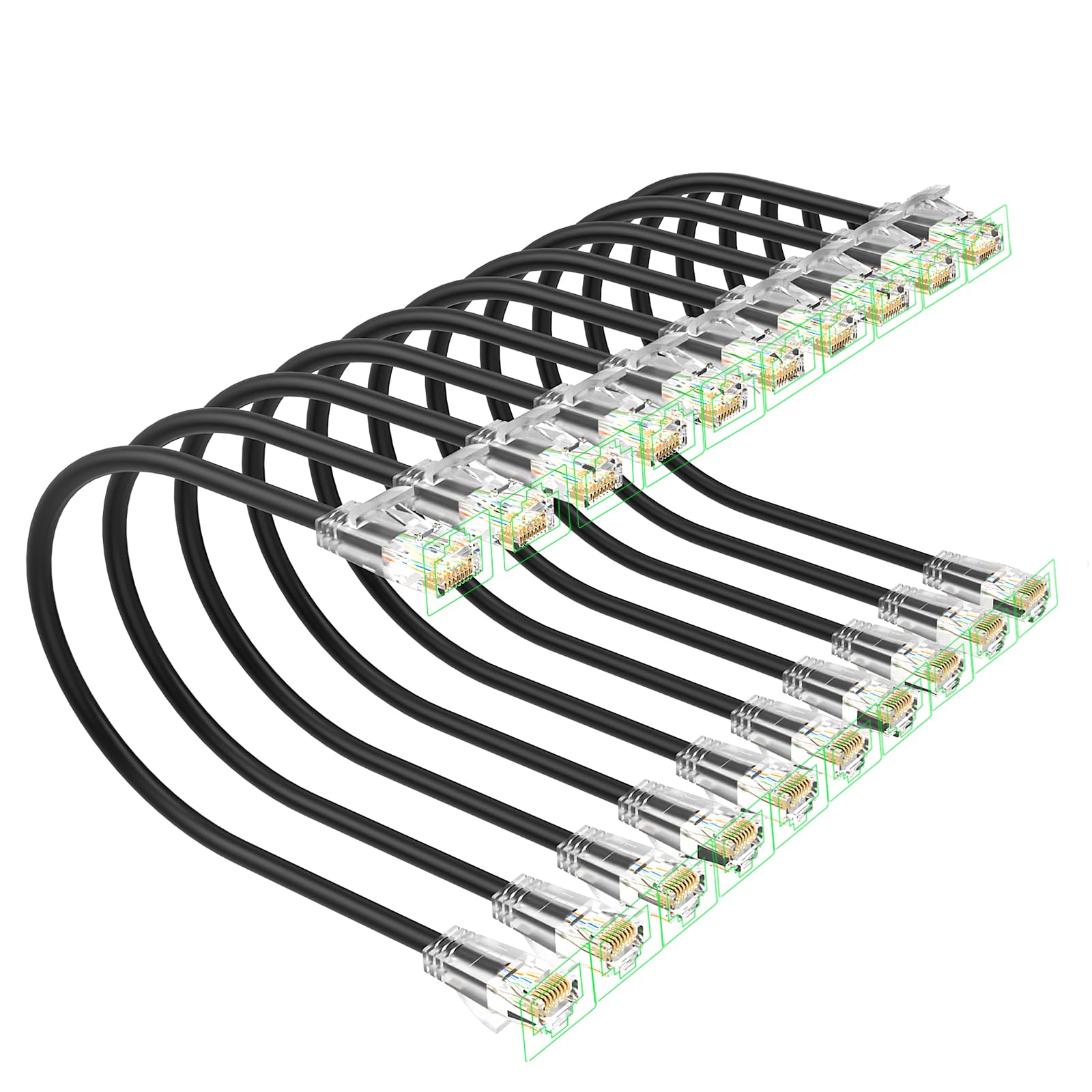 Xcftaud Cat 6 Patch Cables 5 feet (10Pack), Slim Cat6a Ethernet Patch Cable 10Gbps 550Mhz, UTP Pure Copper Patch Cables Cat6, Fl