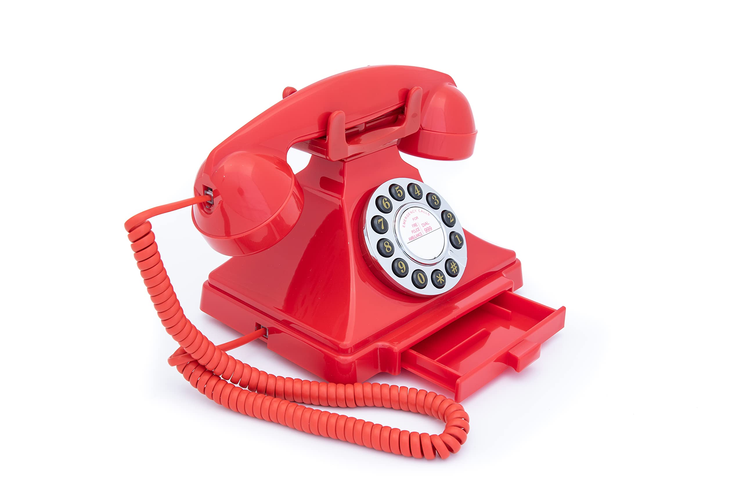 Gpo Carrington Classic Retro Push Button Phone   Pull Out Tray, Traditional Bell Ring Tone   Red