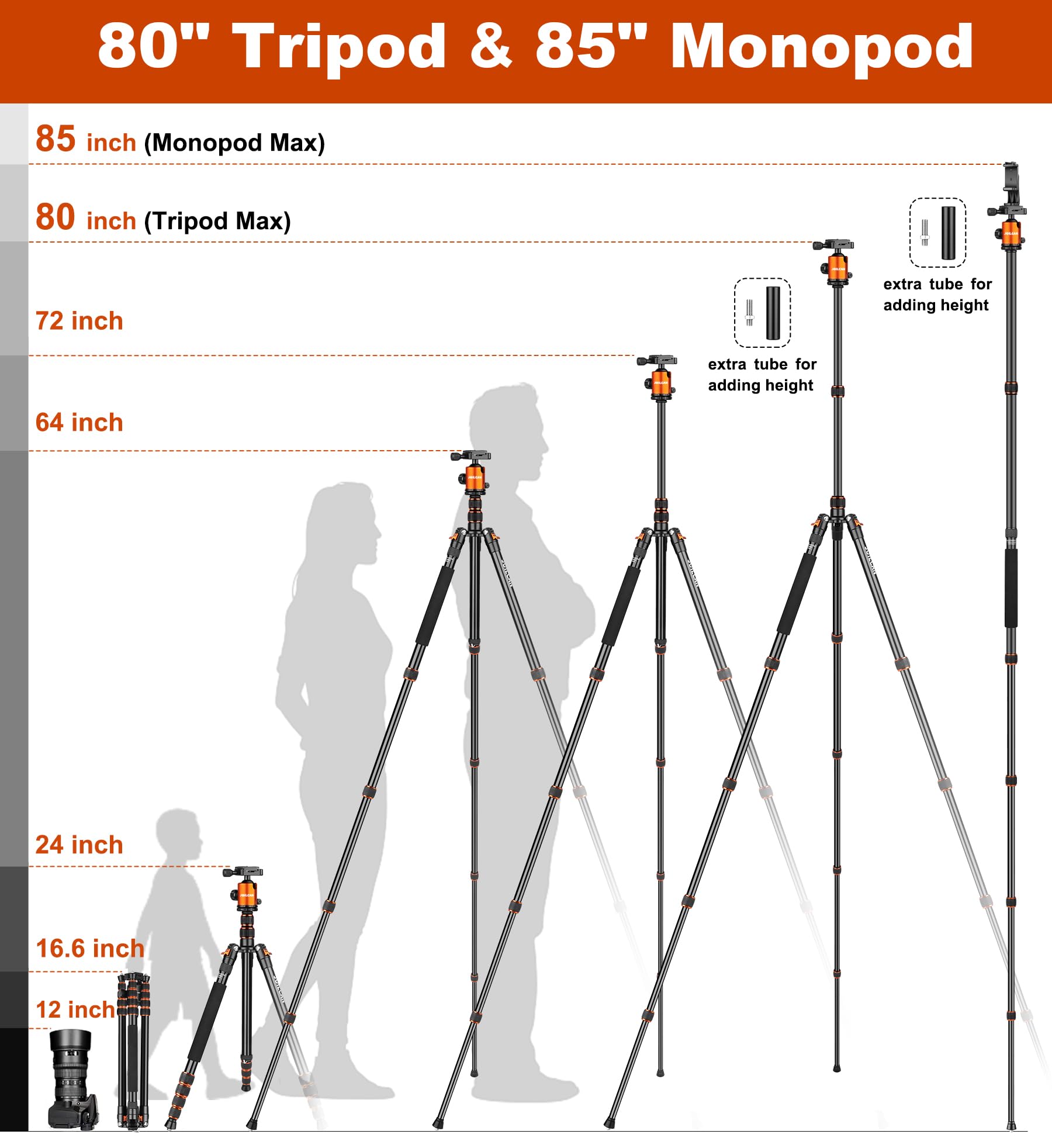 80/85 Inches Heavy Duty Tripod For Camera And Phone, 85 Camera Monopod Tripod, Dslr Binoculars Spotting Scope Camcorders Video T