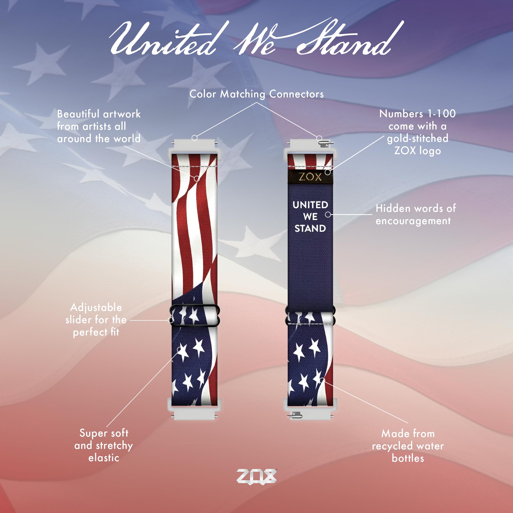 Zox Android Smart Watch Band - United We Stand | Soft, Adjustable Elastic Band With Motivational Affirmations And Beautiful Artw