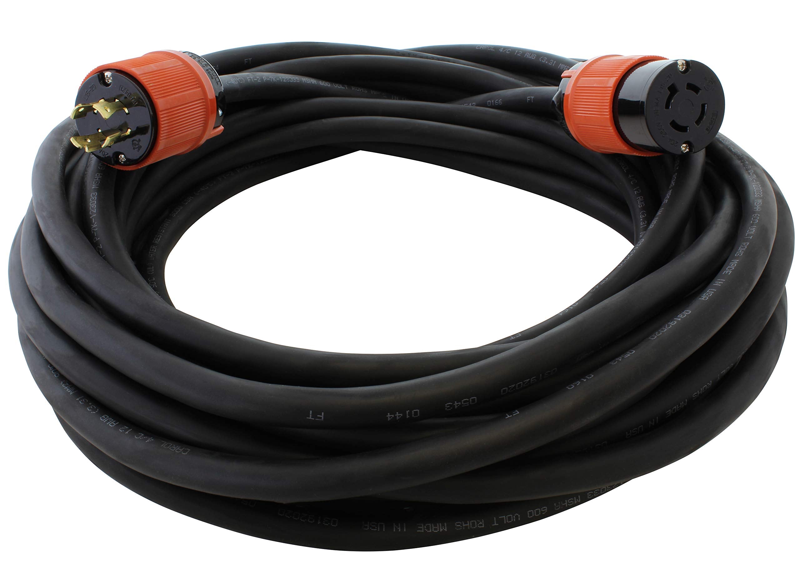 Ac Works [L1520Pr] Soow 12/4 Nema L15 20 20A 3 Phase 250V Industrial Rubber Extension Cord (10Ft)