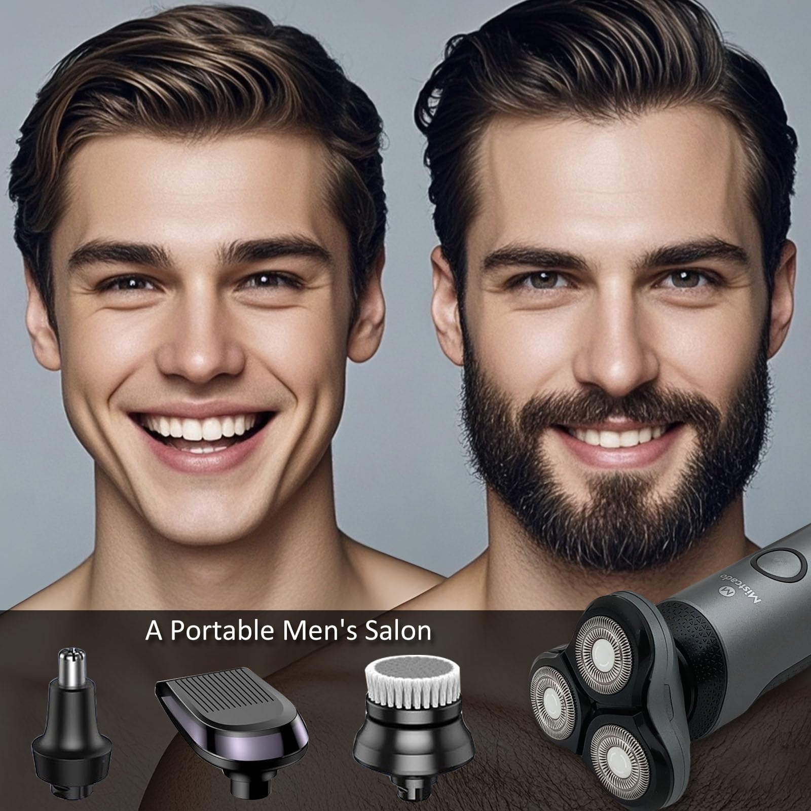 Electric Razor For Men, 4 In 1 Face Rechargeable Shaver Kit, Cordless Waterproof Rotary Razors With Travel Beard Trimmer, Nose T