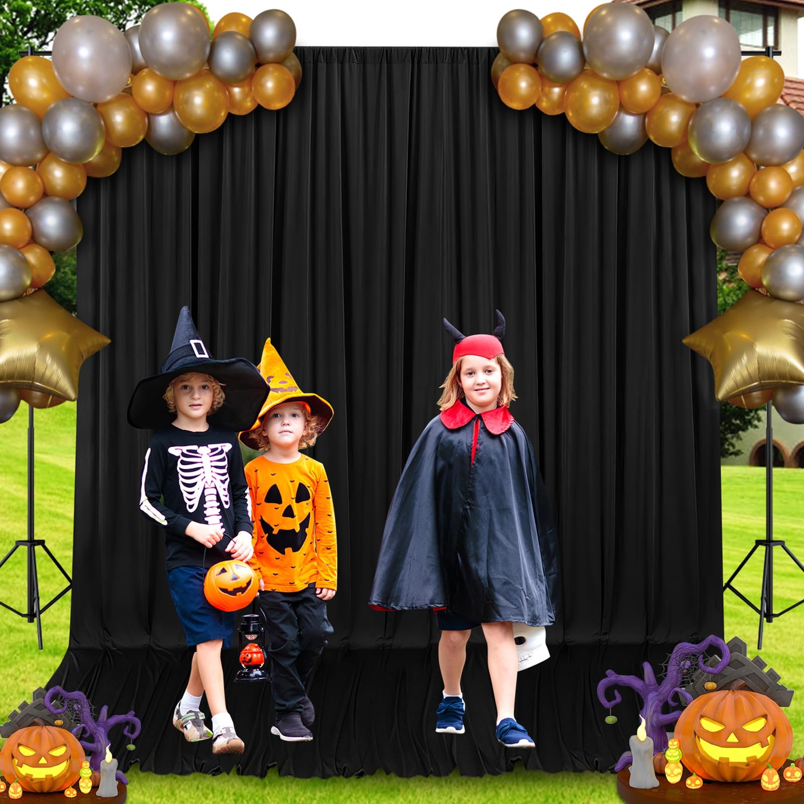 Aimosen 5X10Ft 2 Panels Black Backdrop Curtains For Party Wedding Baby Shower Birthday Photoshoot Halloween Decorations, Thick N