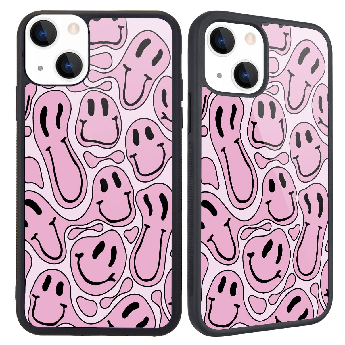 Maycari Compatible With Iphone 13 Pro Case Pink Funny Face, Hard Back Cover With Cute Trippy Pattern Design Soft Tpu Bumper Phon