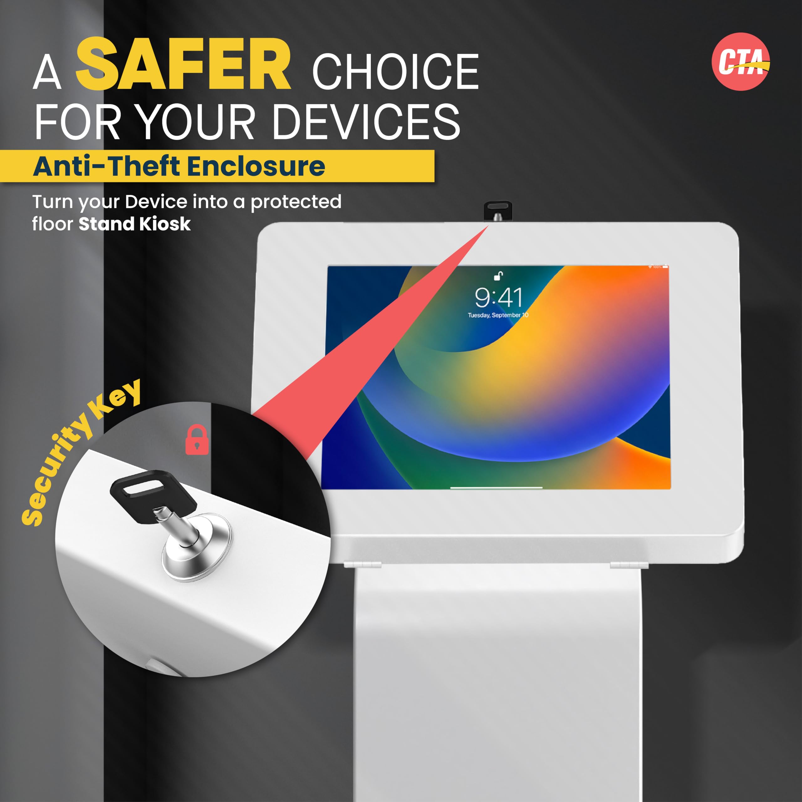 Locking Floor Stand - Cta Premium Locking Support Base Kiosk With Steel Body And Heavy-Duty Locking Enclosure With Keys For Ipad