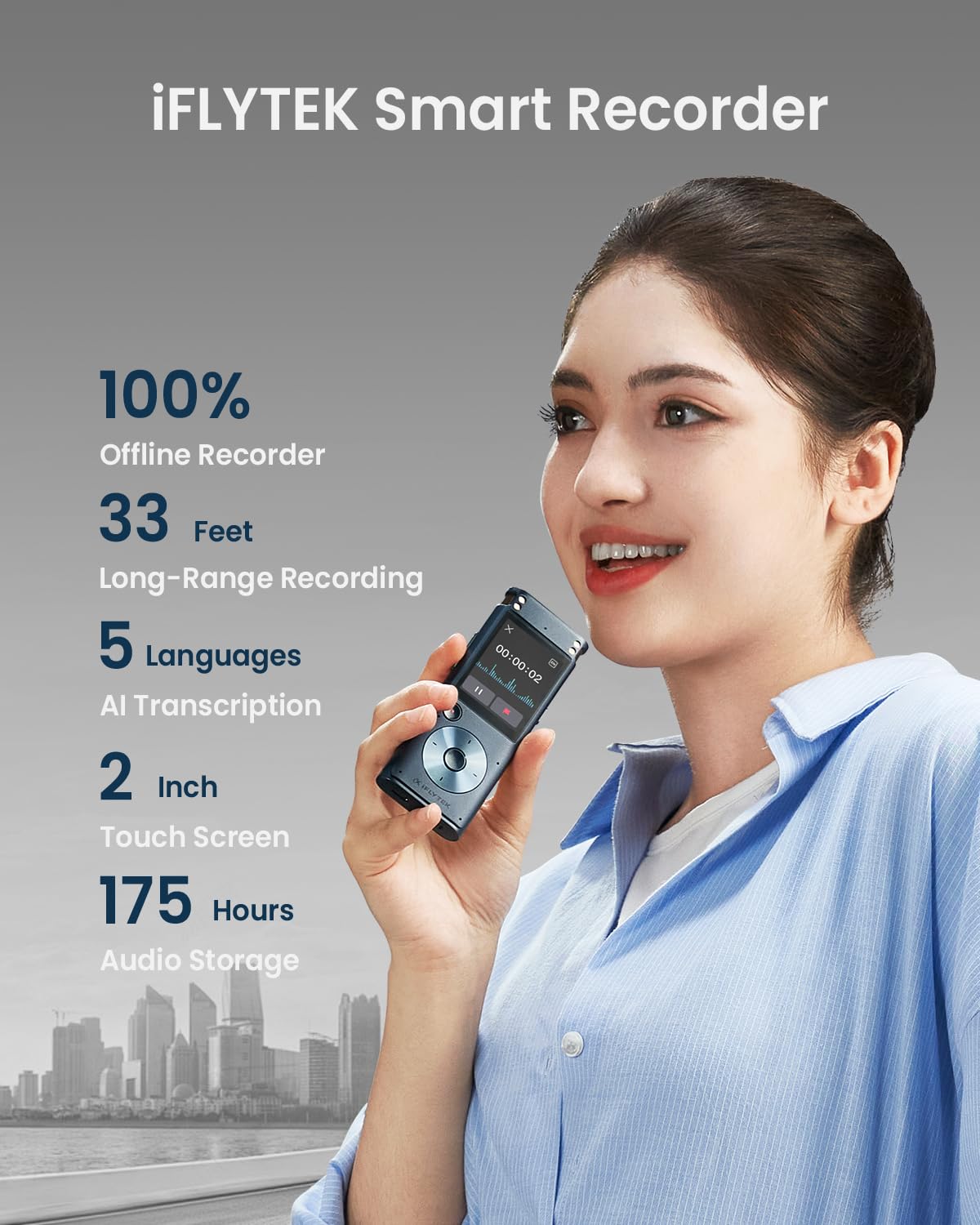 Iflytek Voice Recorder With Playback, Digital Voice Recording Device With Transcription To Text, 2 Inch Touch Screen Recorder, A