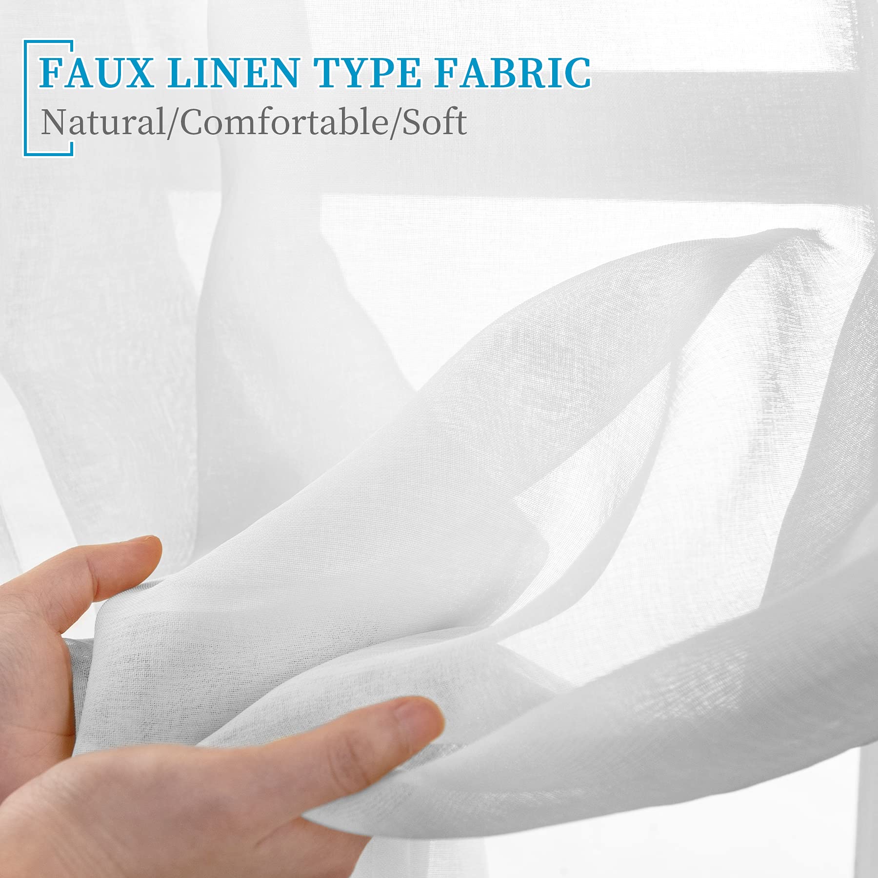 Anjee 4 Panels White Sheer Curtains 108 Inches Long Rod Pocket Semi Sheer Curtain Translucency Balance Privacy Voile Window Drap