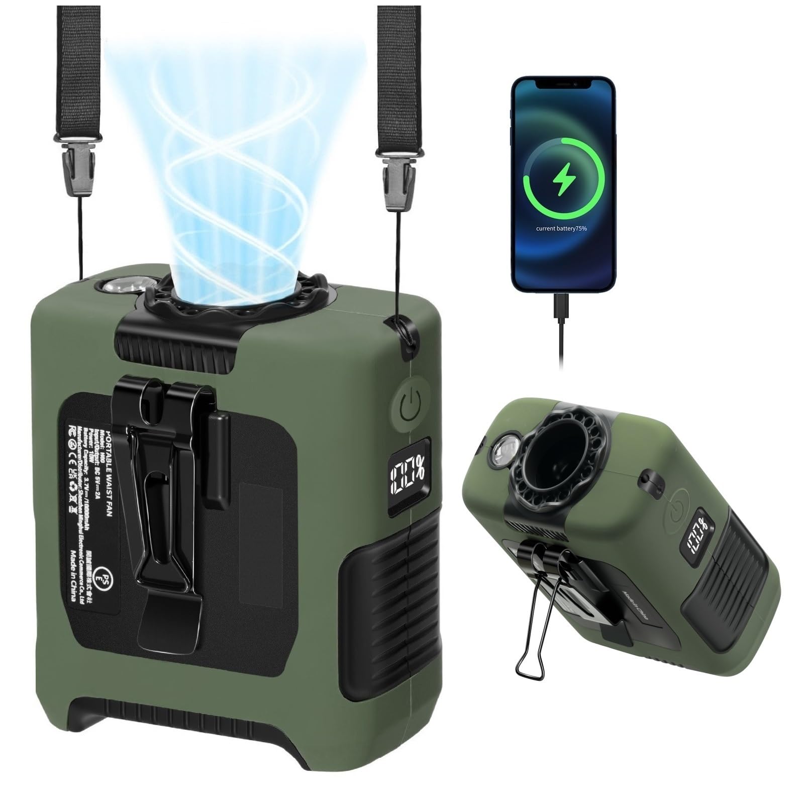 Portable Fan Wearable Personal Fan with 5 Speed Max 55 Working Hours Low Noise Portable Neck Fans Cooling Waist Fans for Camping