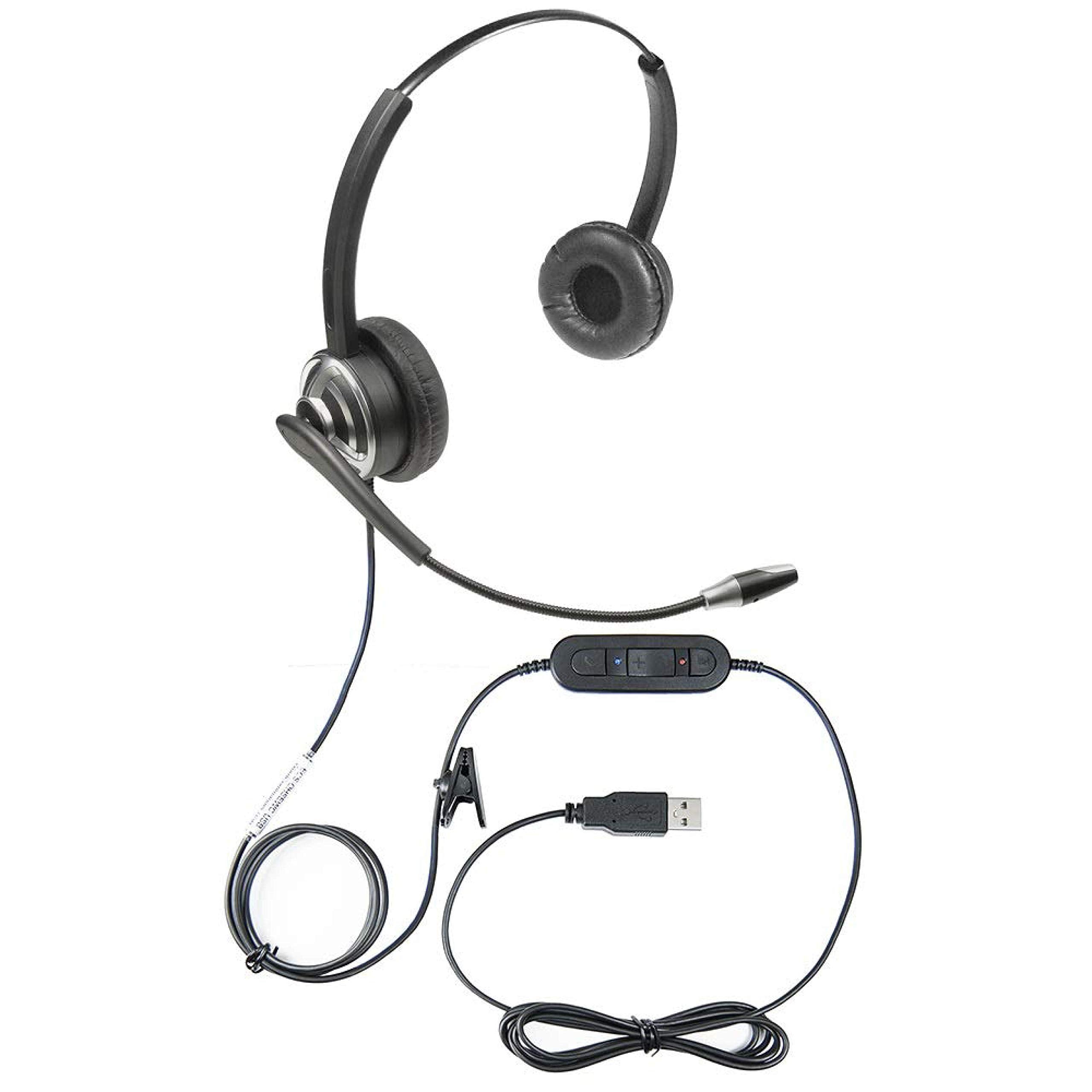 ECS WordCommander USB Voice Recognition Headset, Dual Ear, NoiseCancelling Boom Mic, Premium inLine Sound Card, ProFlex Wire,