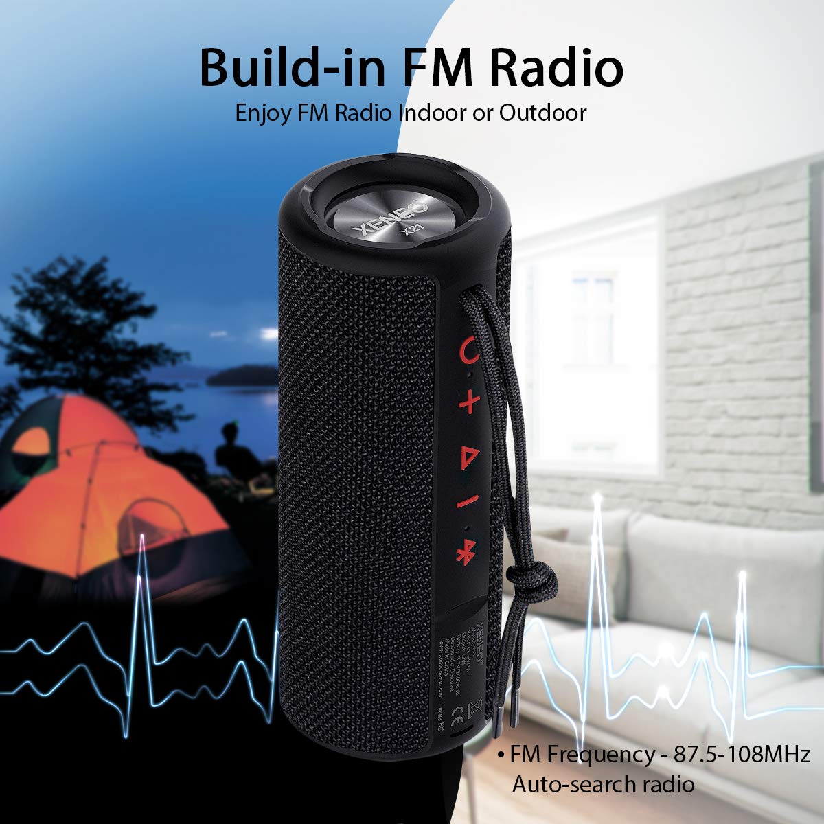 Xeneo X21 Portable Outdoor Wireless Bluetooth Speaker Waterproof With Fm Radio, Micro Sd Card Slot, Aux For Shower - Hard Travel