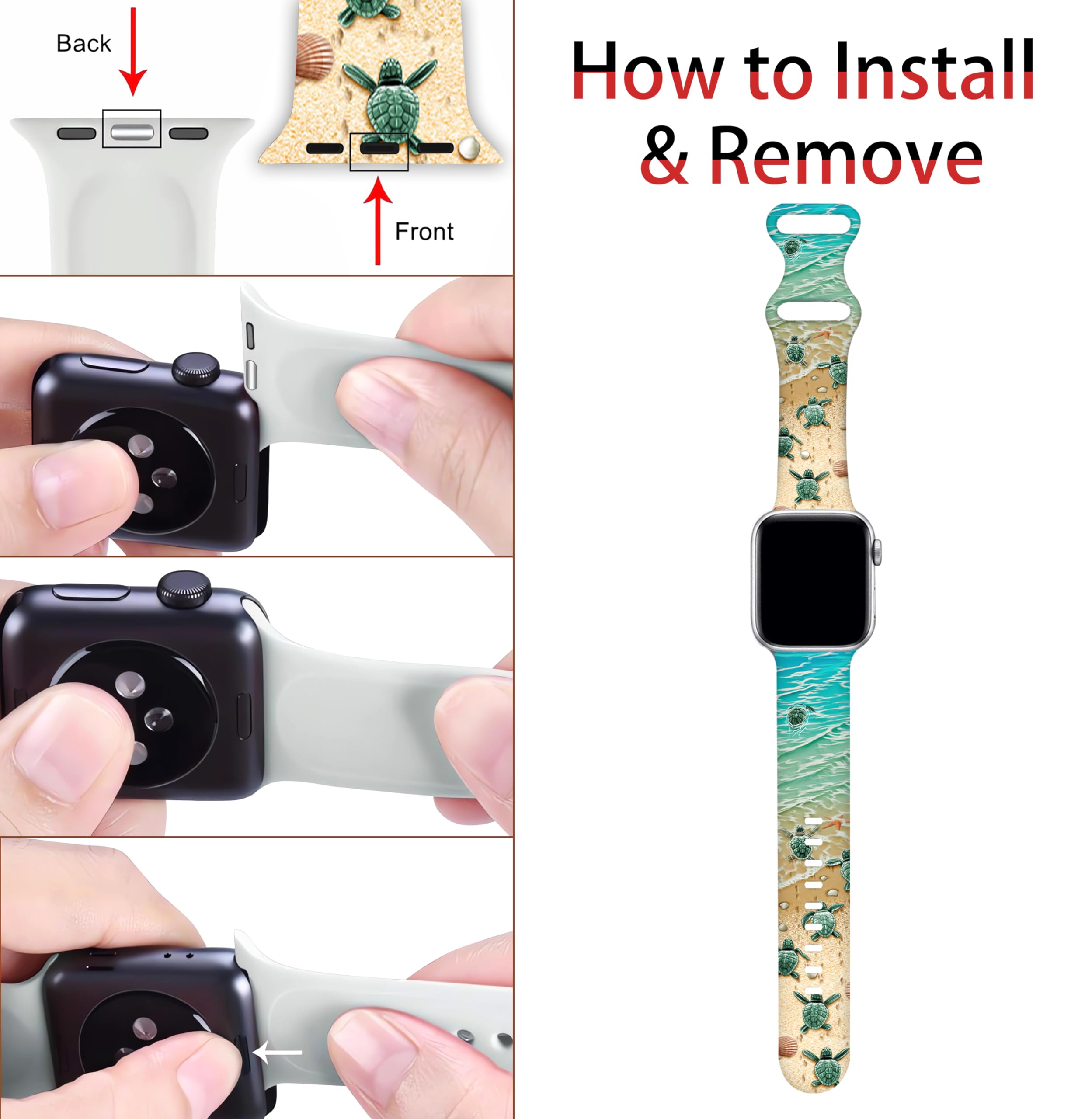 Cute Turtle Watch Band Ocean Beach Smartwatch Bands Compatible With Watch 42Mm 44Mm 45Mm Soft Silicone Strap Replacement For Ser