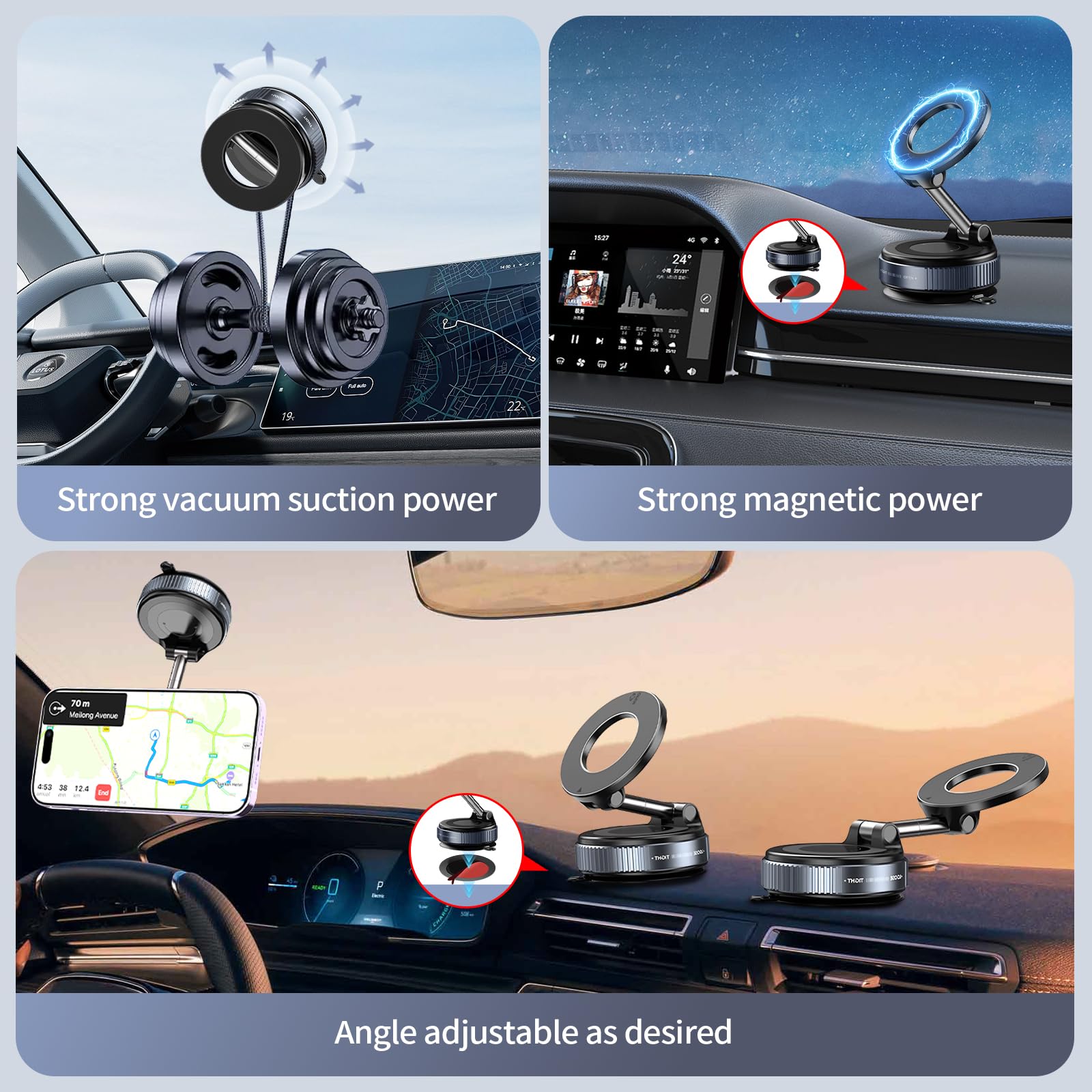 Magnetic Phone Mount 360 Rotatable Suction Holder, Magsafe Compatible For Iphone & Android Devices. Suited For Applications In C