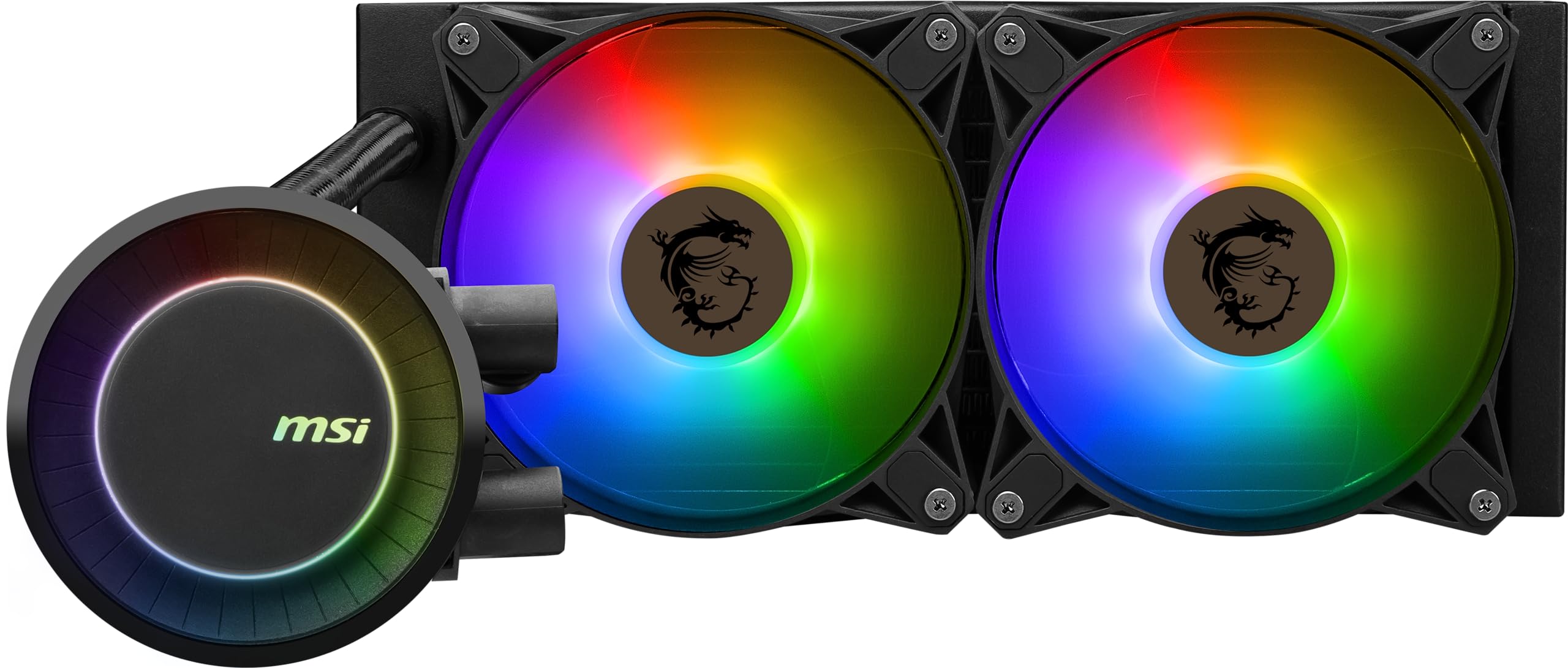 MSI MAG CoreLiquid E240 Black - AIO ARGB CPU Liquid Cooler - Rotating Cap Design - 240mm Radiator - Dual 120mm ARGB PWM Fans - L