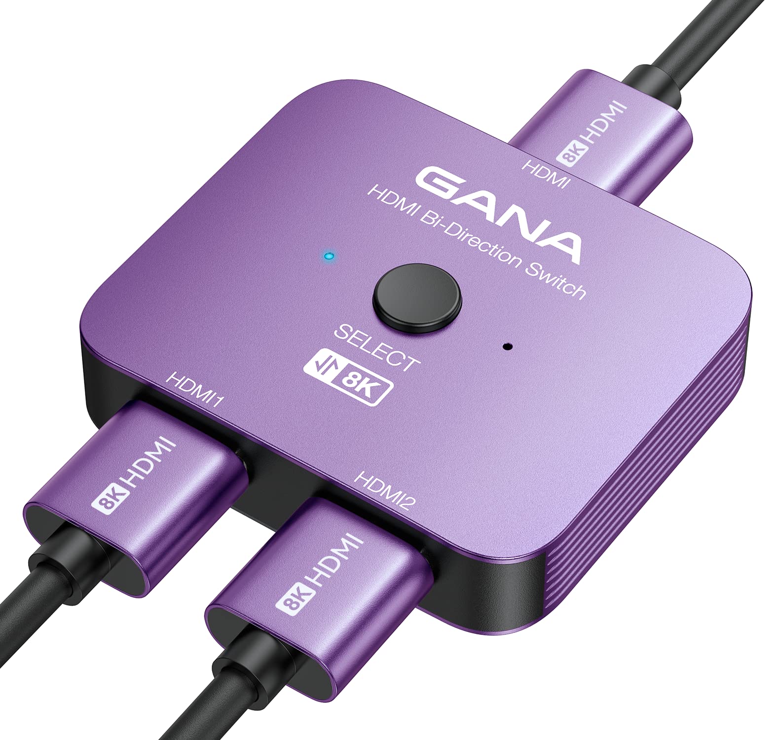 Gana Hdmi 2.1 Switch, 8K Hdmi Switcher Splitter 2 In 1 Out, Supports 4K@120Hz,8K@60Hz, 48Gbps Aluminum Bi Directional Ultra Hd H
