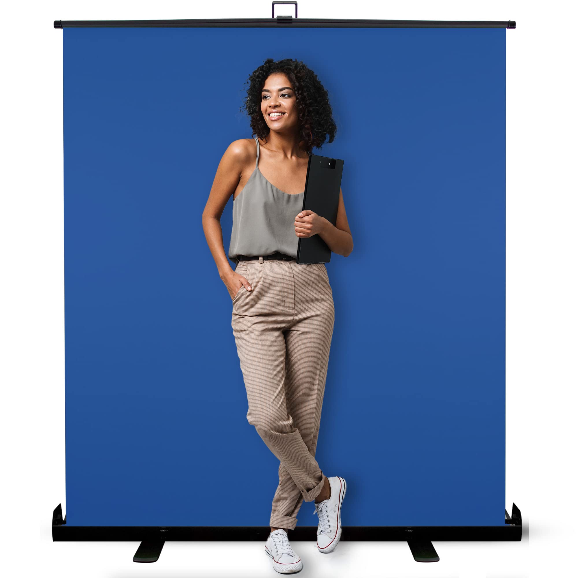 62 Inches Wide Large Collapsible Chromakey Panel Blue Screen For Photo Backdrop And Streaming   Portable Pull Up, Solid Aluminum