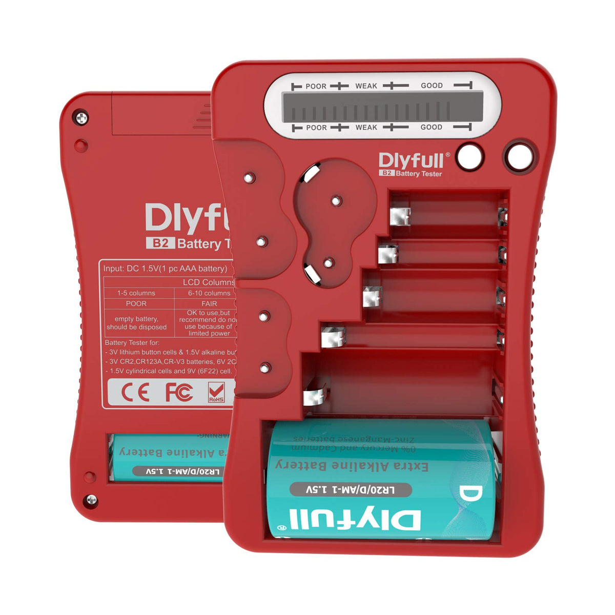 Dlyfull Battery Tester, Lcd Display Universal Battery Checker For Aa Aaa C D 9V Cr2032 Cr123A Cr2 Crv3 2Cr5 Crp2 1.5V/3V Button