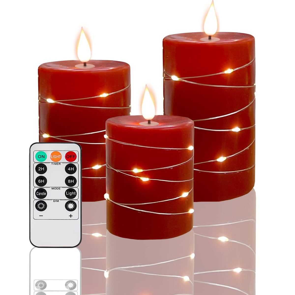 Fanzir Red Flameless Candles With String Lights Battery Operated Led Pillar Candles 4? 5? 6? Candle With Remote Control,Fake Can