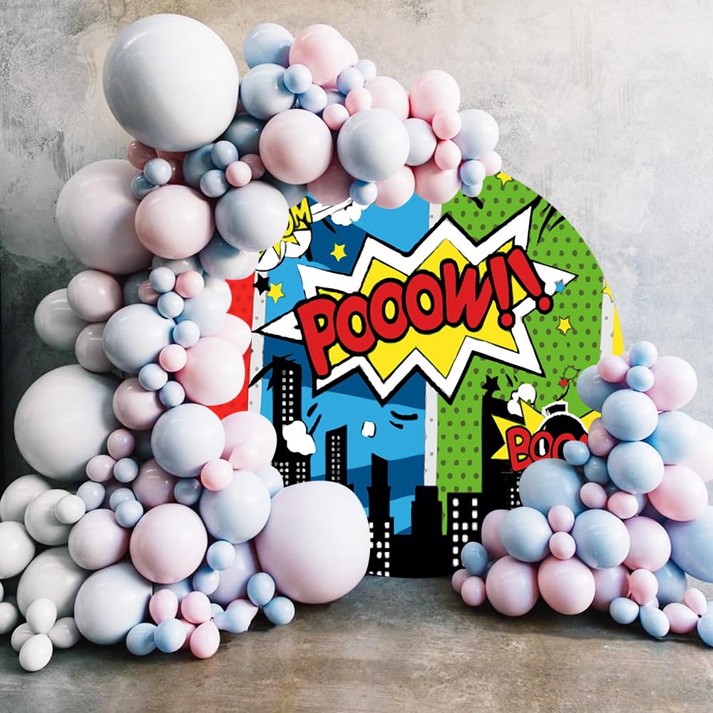 Renaiss 7.2X7.2Ft Superhero Round Backdrop For Photoshoot Boy Girl Portrait Cityscape Skyscraper American Comic Circle Photograp