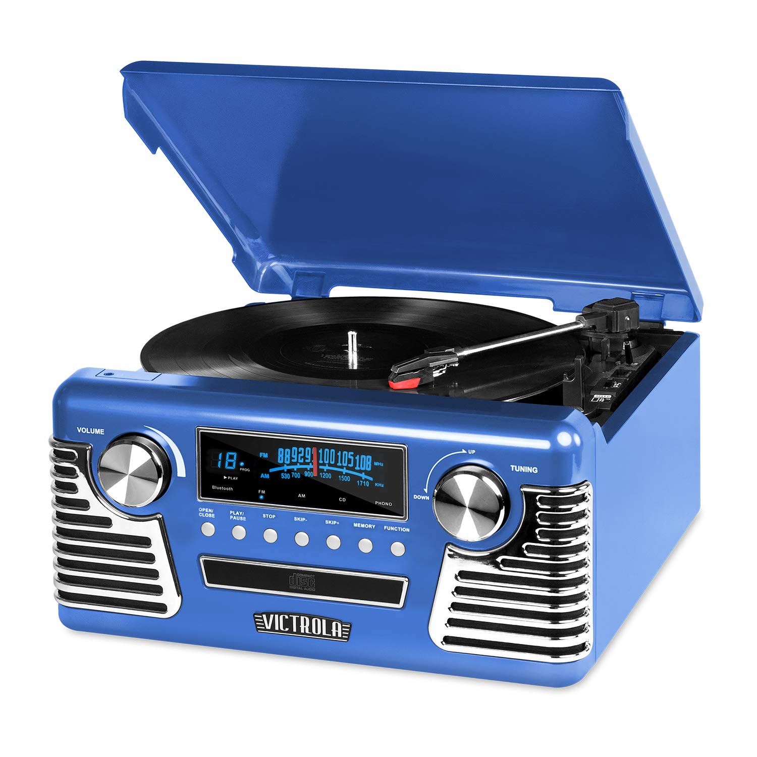 Victrola 50'S Retro Bluetooth Record Player & Multimedia Center With Built In Speakers   3 Speed Turntable, Cd Player, Am/Fm Rad
