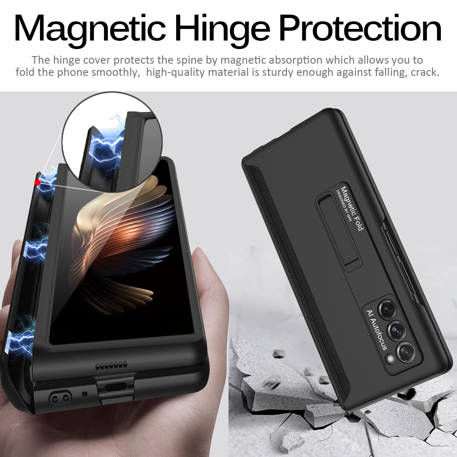 Miimall Compatible For Galaxy Z Fold 2 Case, Z Fold 2 Case With Hinge Protection Hard Pc Bumper Alloy Kickstand Case For Samsung