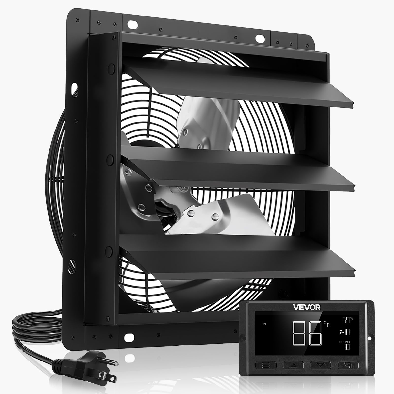 VEVOR 10 inch Shutter Exhaust Fan, Wall Mounted Attic Vent Fan with Smart Programming Variable Speed Temperature Control, 1000 C
