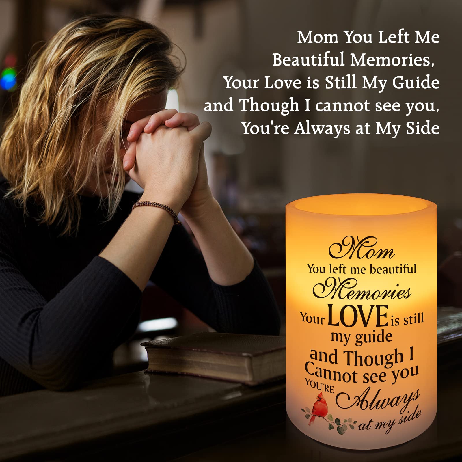 Hn Haiinaa Flameless Memorial Candle, Real Wax Led Light With Timer Sympathy Gift Bereavement Gifts For Loss Of Mother Memorial