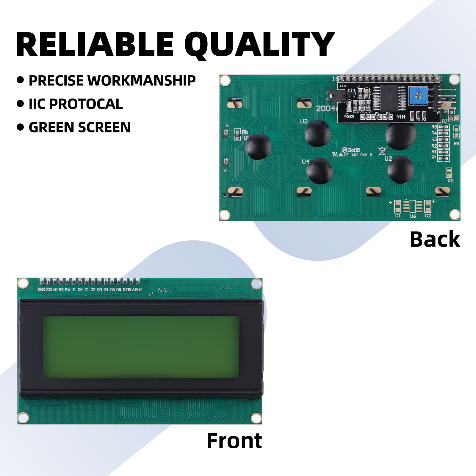 2004 Lcd Display Module With Iic I2C Serial Interface Adapter Lcm Green Backlight Screen St7066U Controller 20X4 Lcd For Arduino