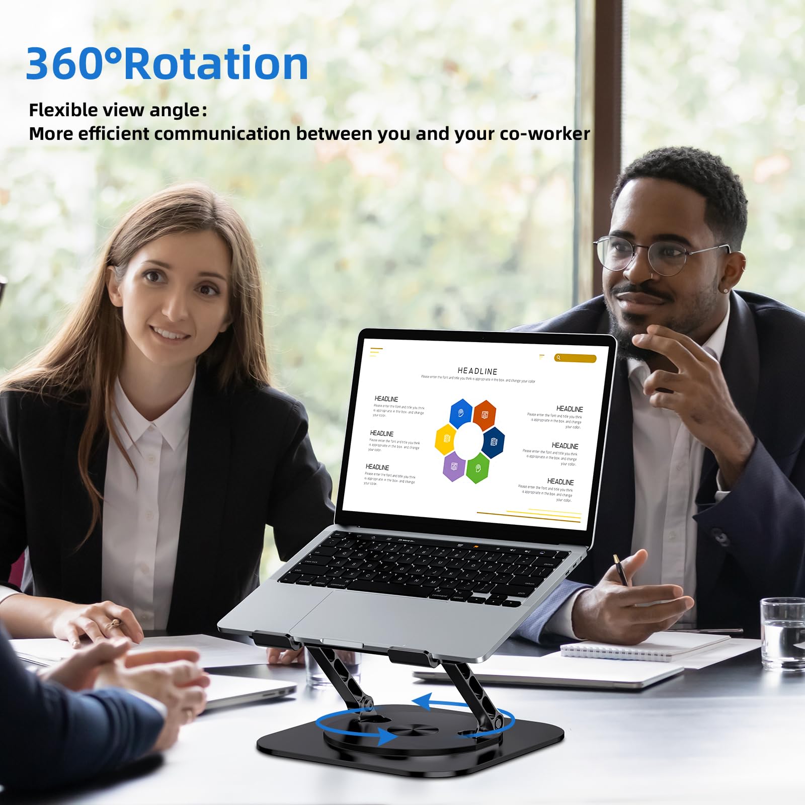 Mchose Laptop Stand For Desk, Ergonomic Laptop Riser With 360 Rotating Base, Foldable Notebook Computer Holder Stand Compatible