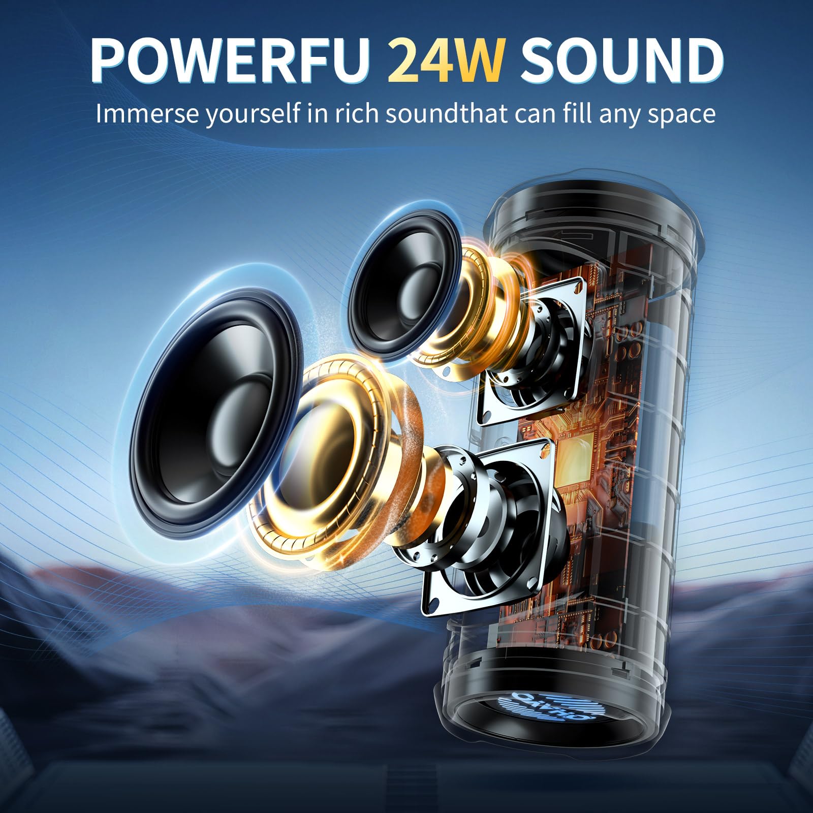 Portable Bluetooth Speaker, Wireless Speaker With 24W Loud Stereo Sound, Active Extra Bass, Ipx7 Waterproof, Bt5.3, Rgb Lights,