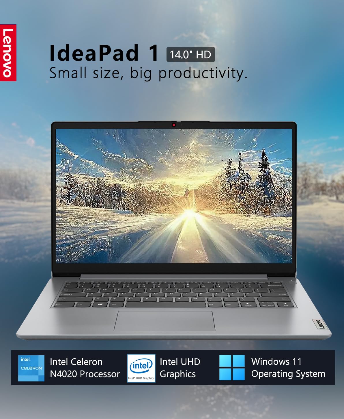Lenovo Ideapad 1 14 Laptop, 14.0'' Hd(1366 X 768) Screen, Intel Celeron N4020, 4Gb Ram, 256Gb Storage(128Gb Emmc+128Gb Card), In