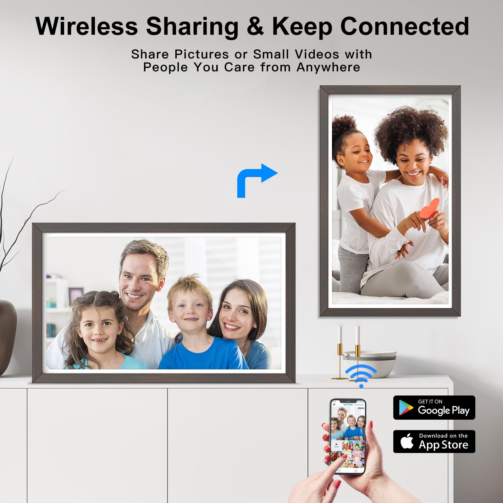 Large Digital Picture Frame 21.5 Inch Electronic Photo Frame, Fhd Ips Synchronize Smartphone Screen, 32Gb Wifi Frame, Light Sens