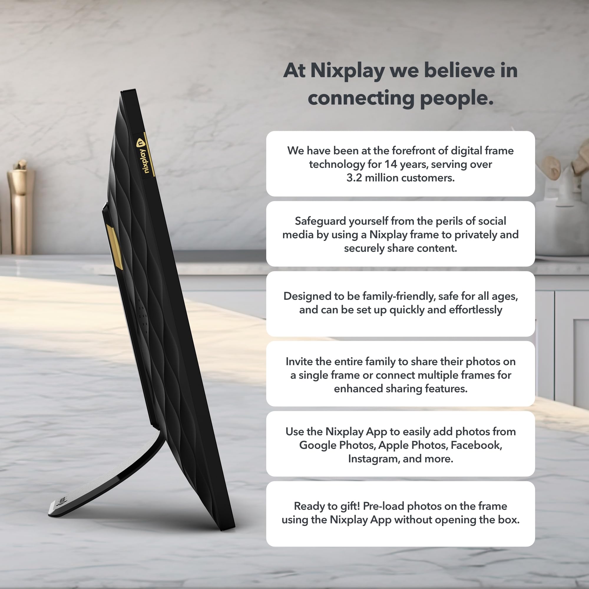 Nixplay Wifi 10.1'' Touch Screen Digital Picture Frame I Easy Set Up I Create Family Shared Playlists I Perfect Digital Picture