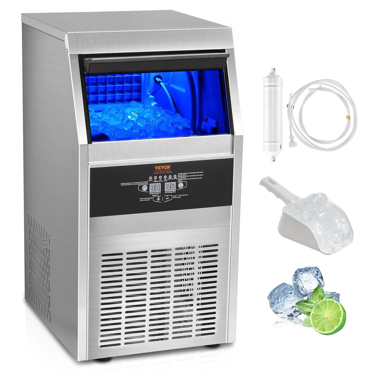 Vevor Commercial Ice Maker Machine, 90Lbs/24H 33Lbs Bin, Upgrade Stainless Steel Commercial Ice Machine For Home Bar Resaturant,
