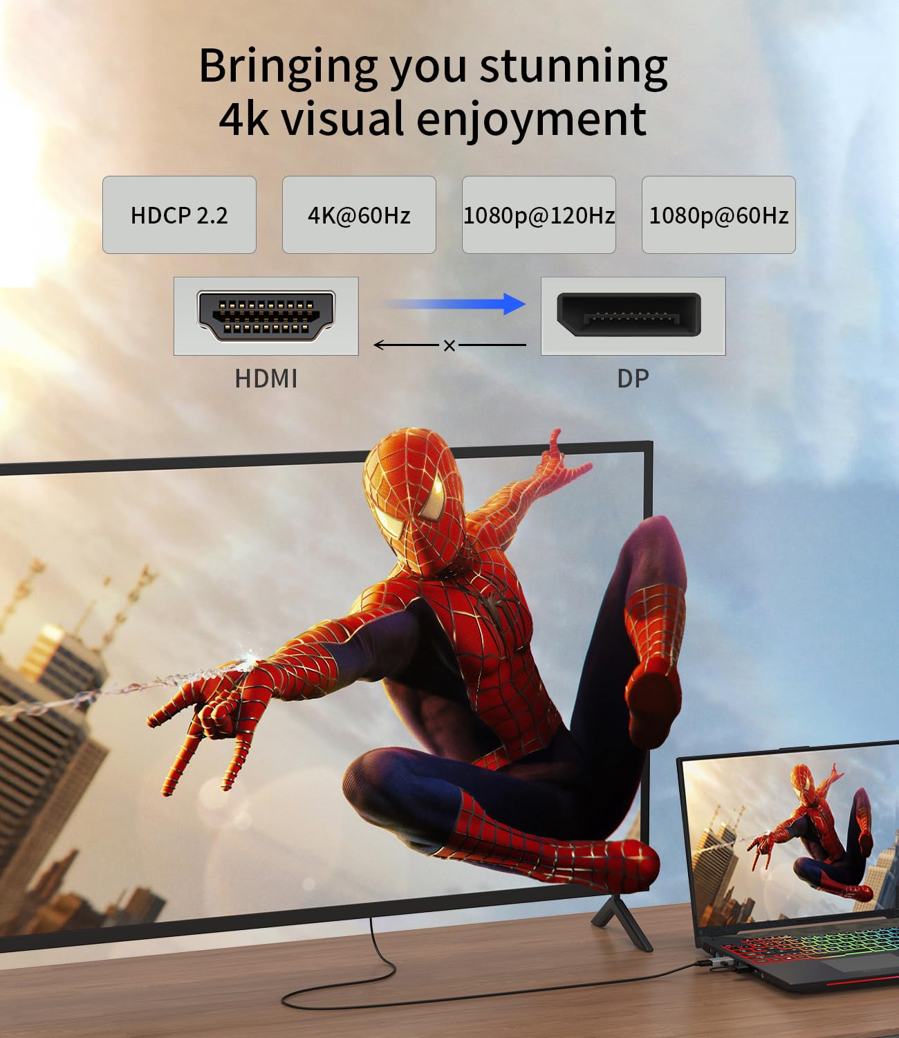 Switchflux Hdmi To Displayport Adapter [1 Pack], 4K@60Hz Hdmi To Displayport Converter, Aluminium Hdmi Male To Dp Female Adapter