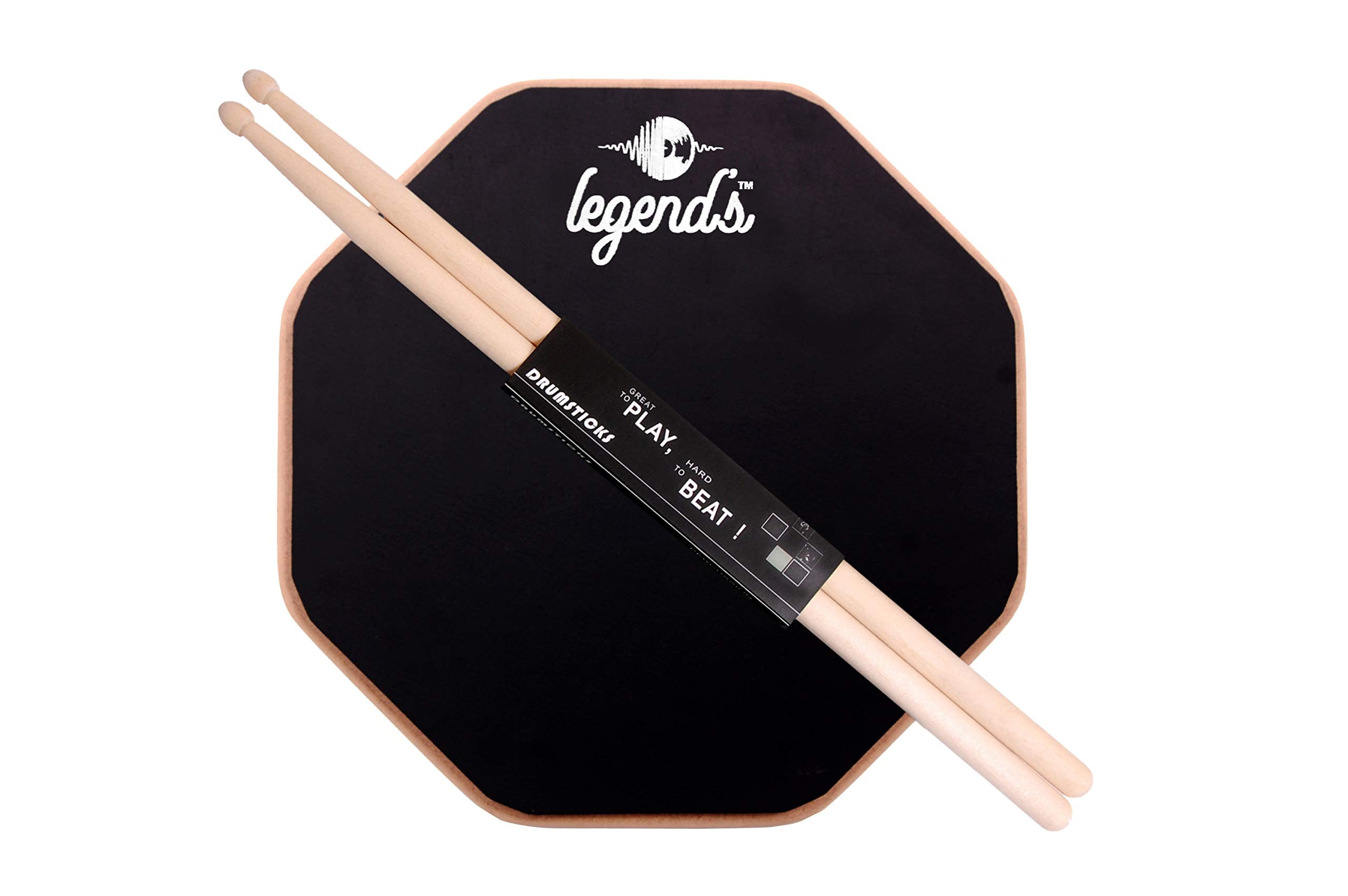 LegendS 12Inch Inches Two Sided Drum Practice Pad With Bag And Drum Sticks | Drum Pads With Sticks | Drum Pad For Practice  Suita