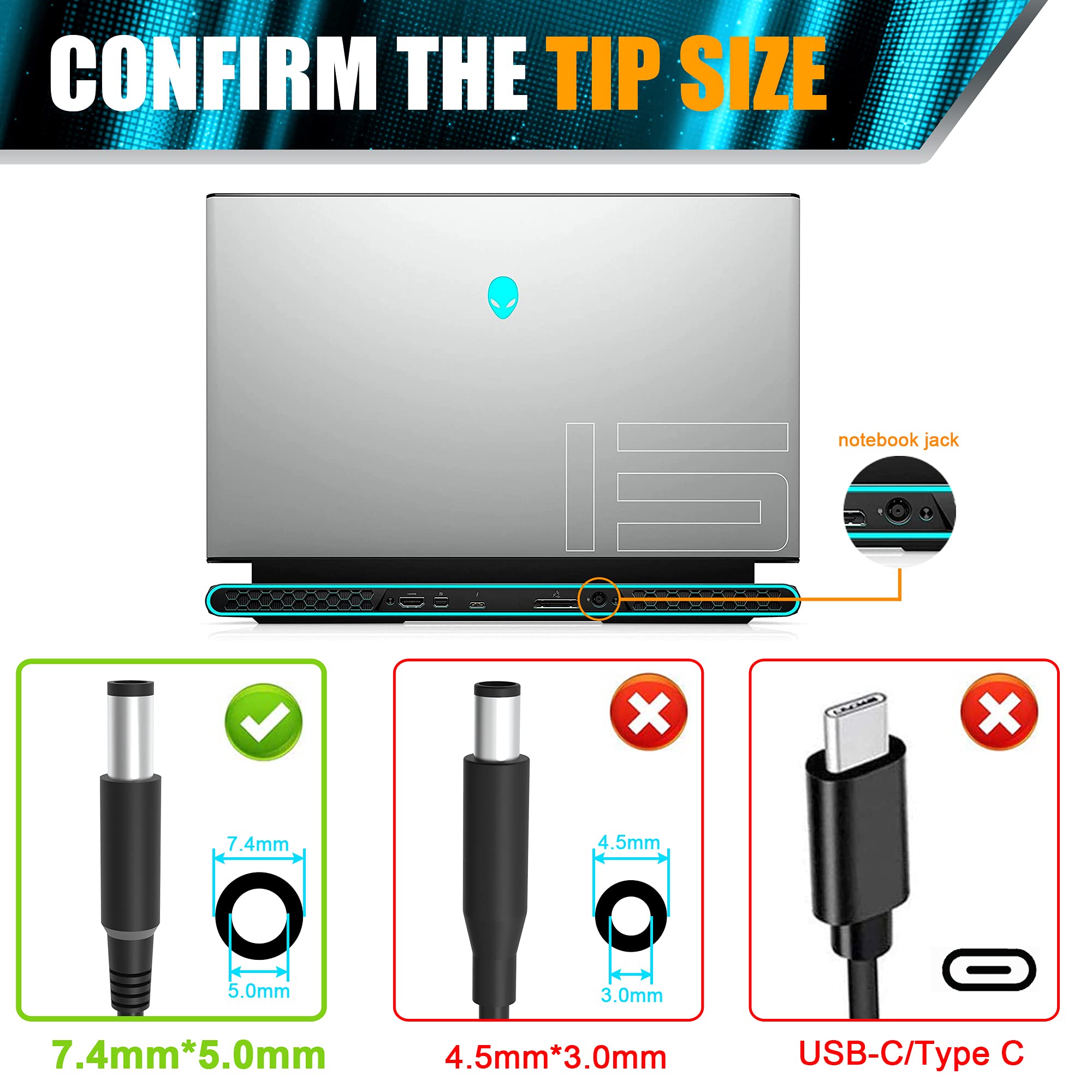 New Dell 180W 19.5V 9.23A Laptop Charger Compatible With Dell Alienware 15 R1 R2 G3 G5;Inspiron One 2350 2320;Precision 15 7000