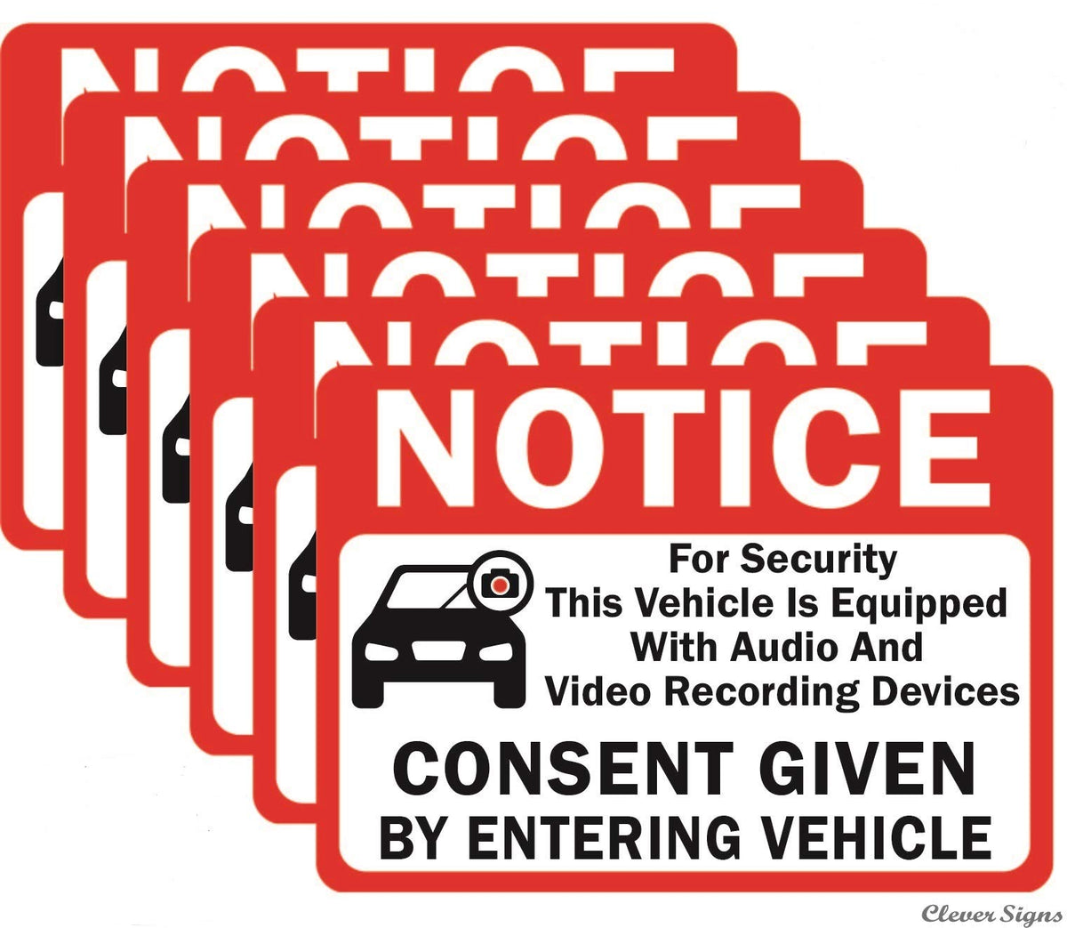 6-Pack Double Sided 3.5''X2.5''- Notice Vehicle Is Equipped With Audio And Video Recording Devices Consent By Entering Car Stick