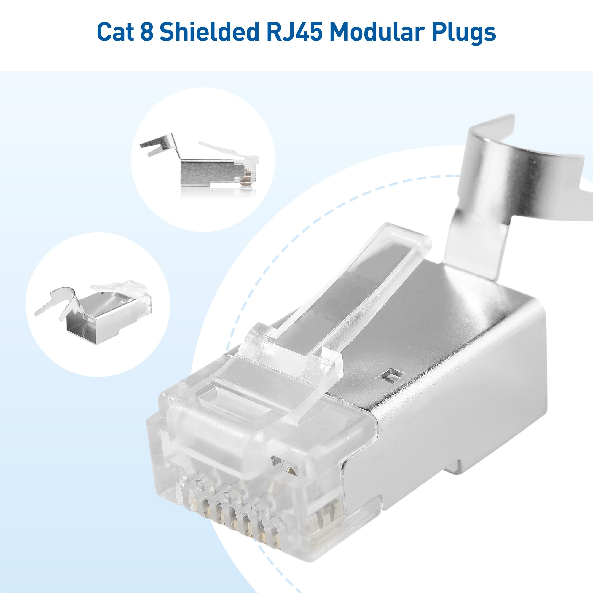 Cable Matters 20 Pack 23 24AWG Shielded Cat8 RJ45 Connectors with Load Bar & Strain Relief Boots, NOT Compatible with 22AWG Cable (Cat 8 Connector / Cat8 RJ45 Connector/Cat 8 Network Connector)