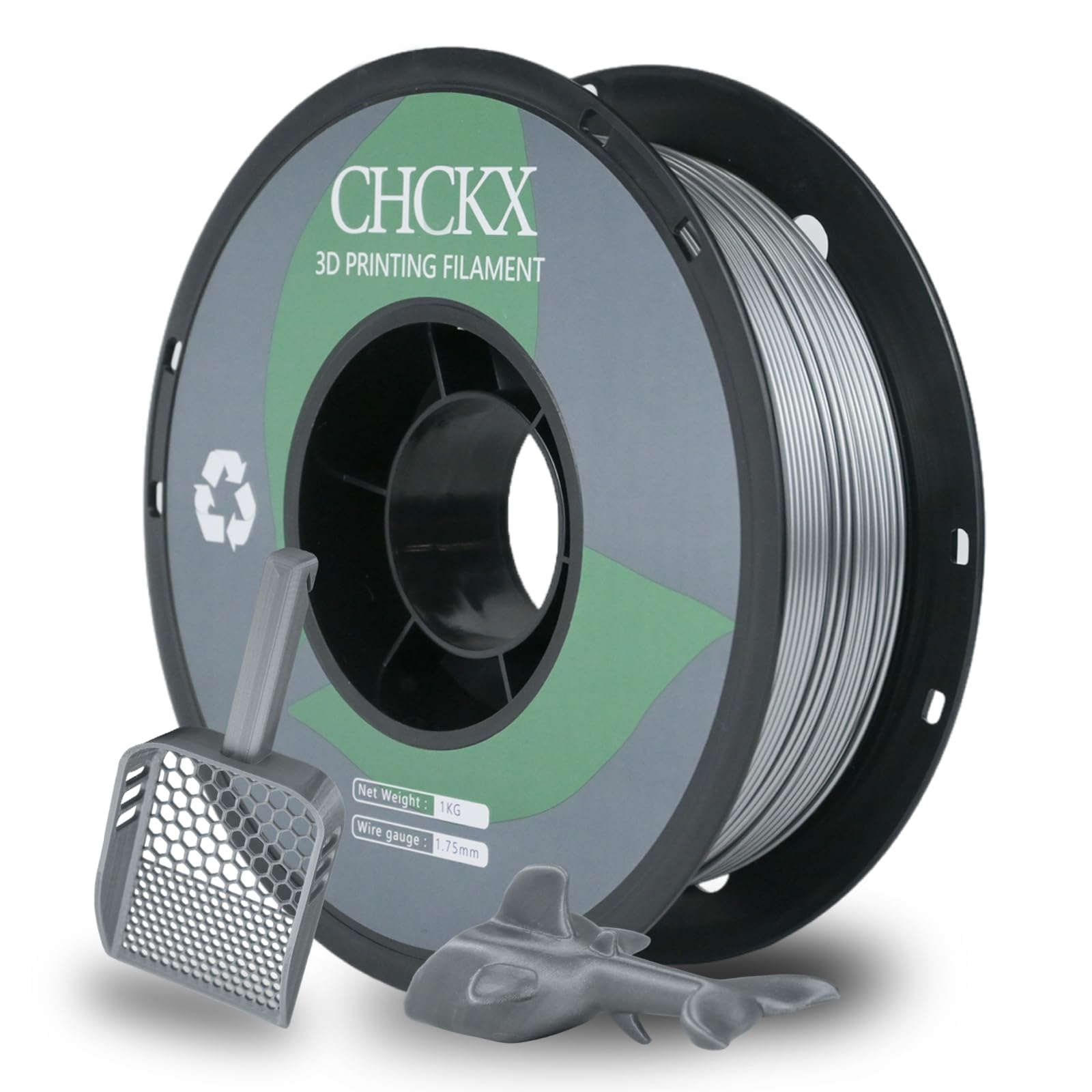 CHCKX PETG 3D Printer Filament, Dimensional Accuracy +/- 0.03 mm, 1kg Spool(2.2lbs), 1.75 mm Fit for Most 3D Printers, Silver