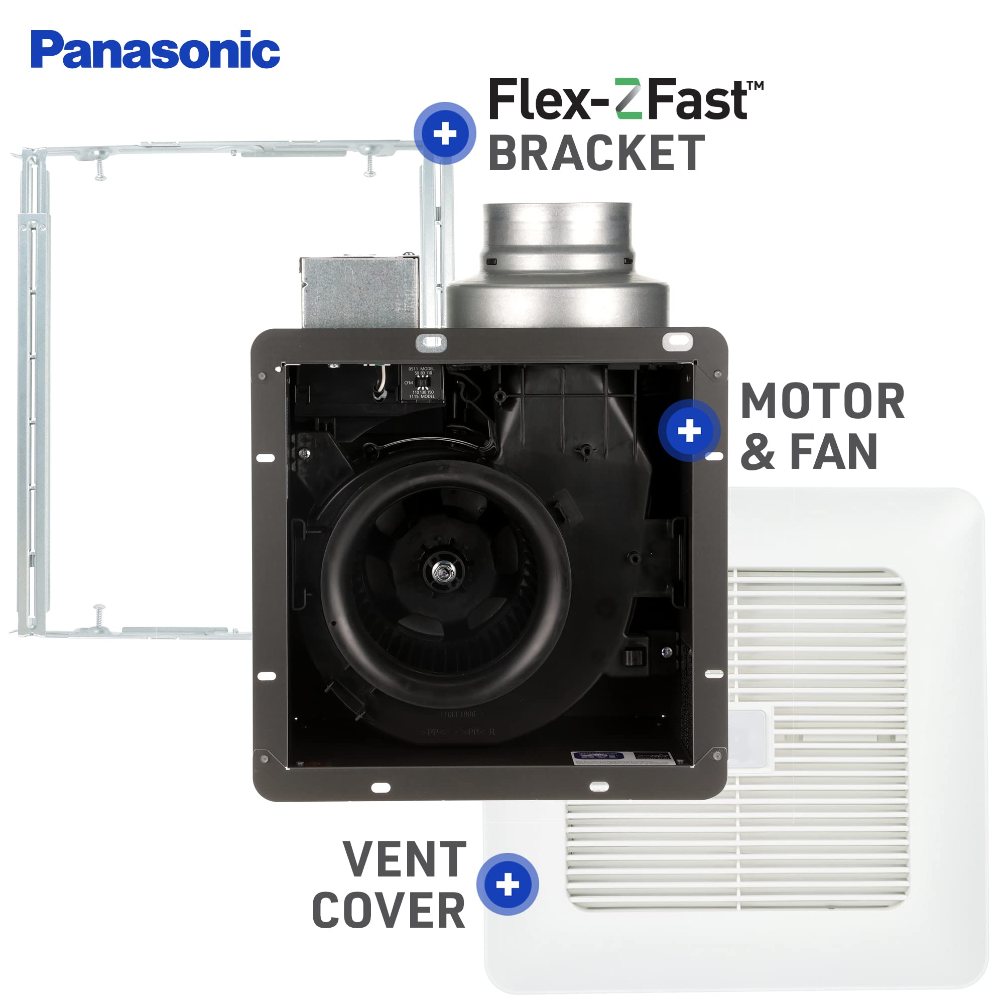 Panasonic Fv 0511Vqc1 Whispersense Dc Ventilation Fan, 50 80 110 Cfm , White