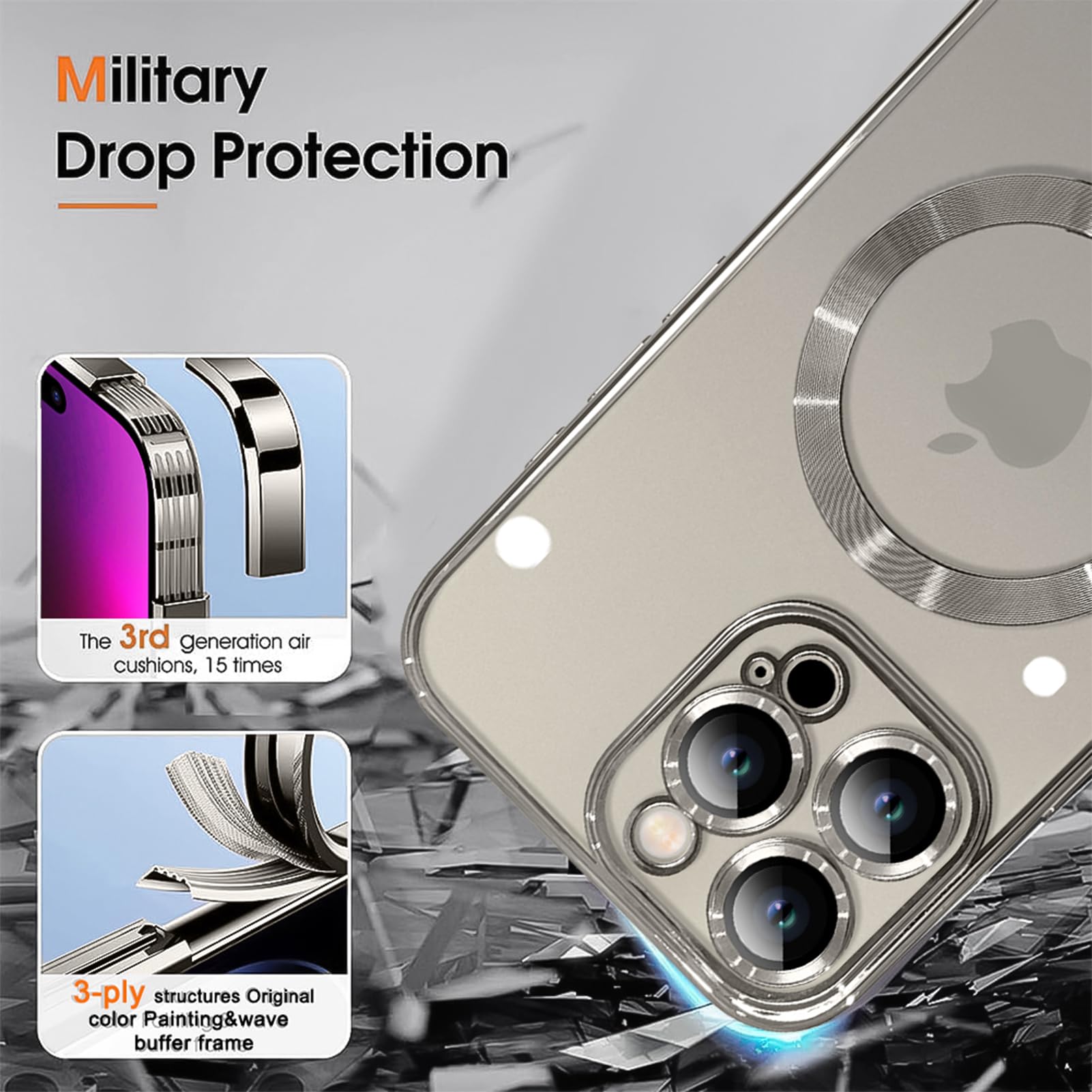 Ziye Magnetic Case For Iphone 16 Pro Max 6.9'' [Compatible With Magsafe] Full Camera Lens Protection, Clear Luxury Soft Tpu Bump