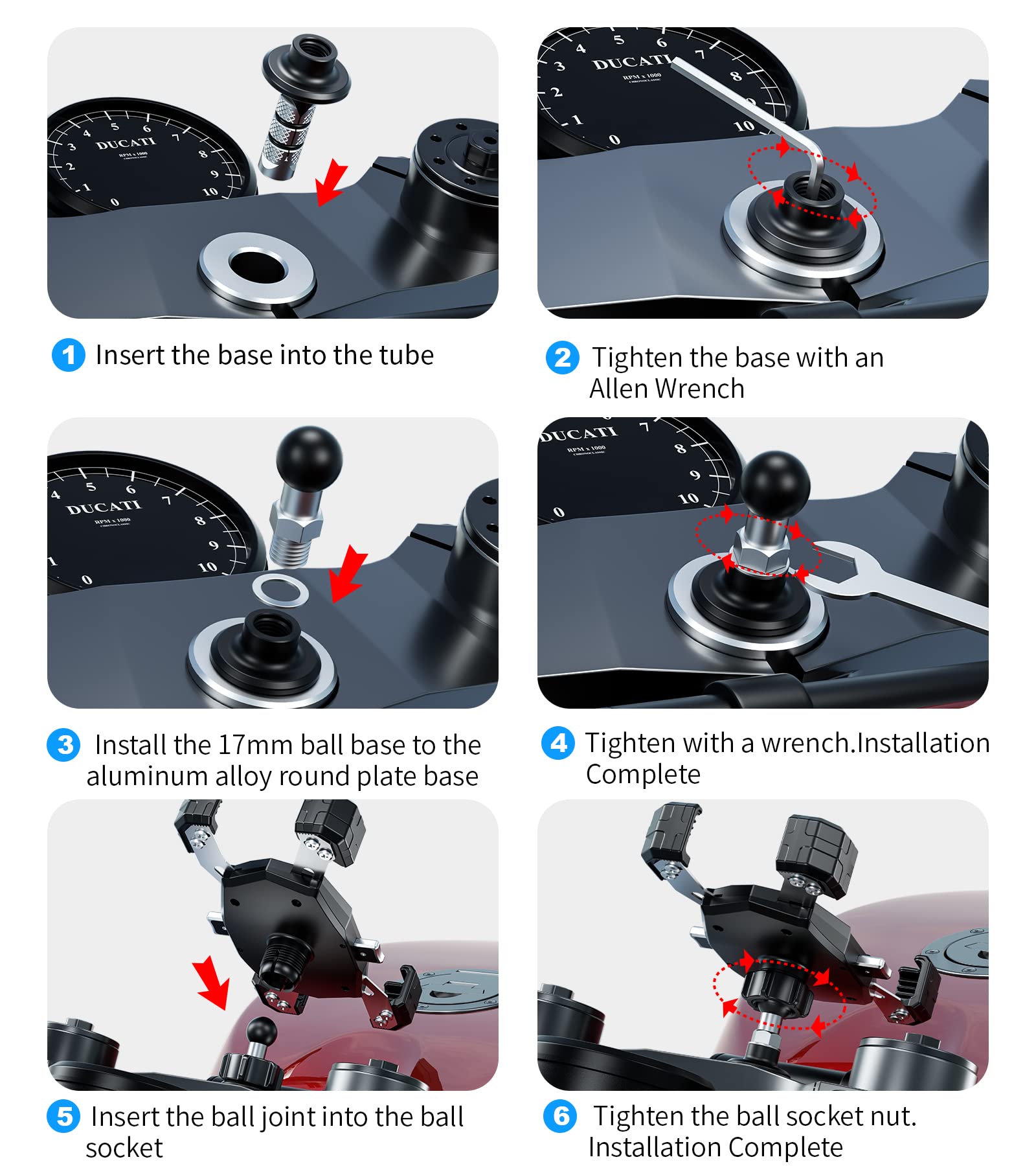 Kewig Motorcycle Fork Stem Phone Mount, Motorcycle Phone Mount, 1S One Push Automatically Lock & Release, Fits For Fork Stem 12
