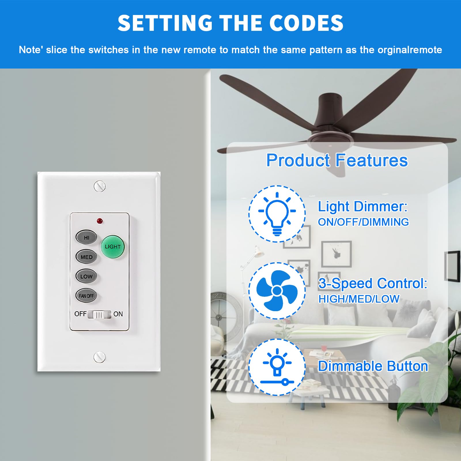 Greenbell Ceiling Fan Remote Control Kit, Universal Ceiling Fan Remote Control Uc9050T, Uc9050T Ceiling Fan Wall Remote Control