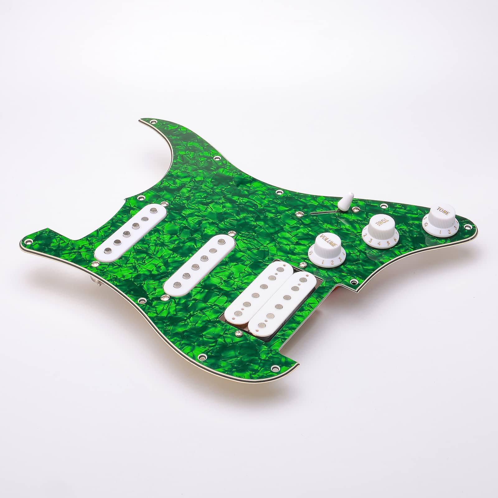 Unxuey 11 Hole Loaded Guitar Pickguard Ssh With White Pickup Humbucker Prewired Scratch Plate Set For Fender Stratorcast, 4 Ply